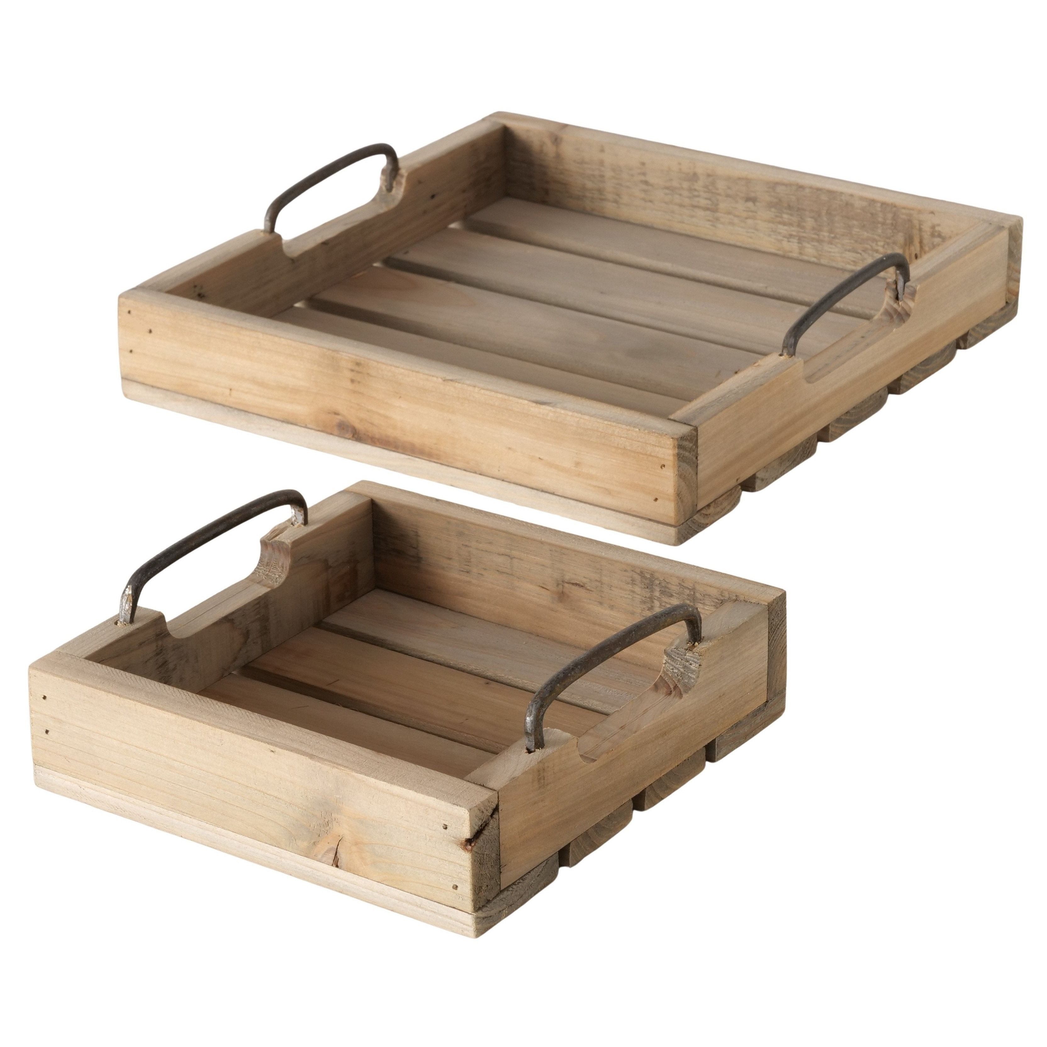 Meinposten Dekotablett Serviertablett Holztablett braun 30 cm Holz Metallgriff 2er Set (2 St., 2er Set)