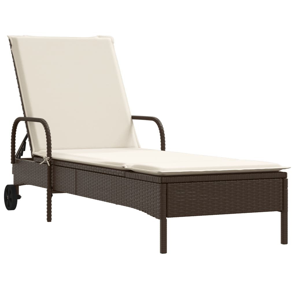 vidaXL Gartenliege Sonnenliege mit Rollen und Auflage Braun Poly Rattan, 1 St.