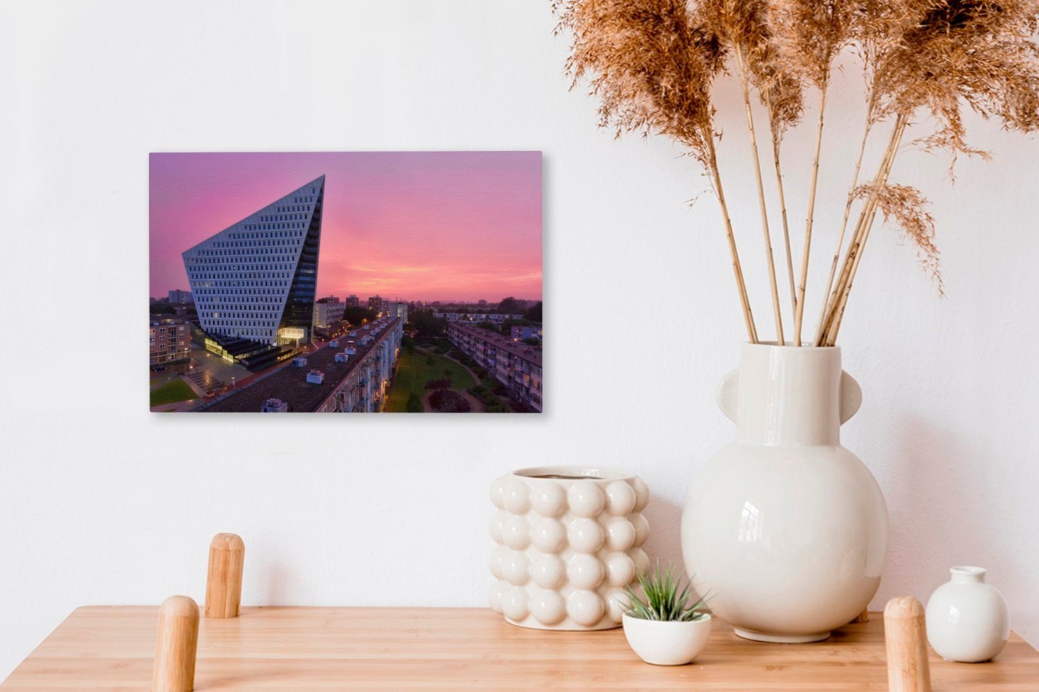 Wandbild Wanddeko, - Aufhängefertig, Skyline, St), Den 30x20 cm (1 OneMillionCanvasses® Leinwandbilder, Haag Leinwandbild