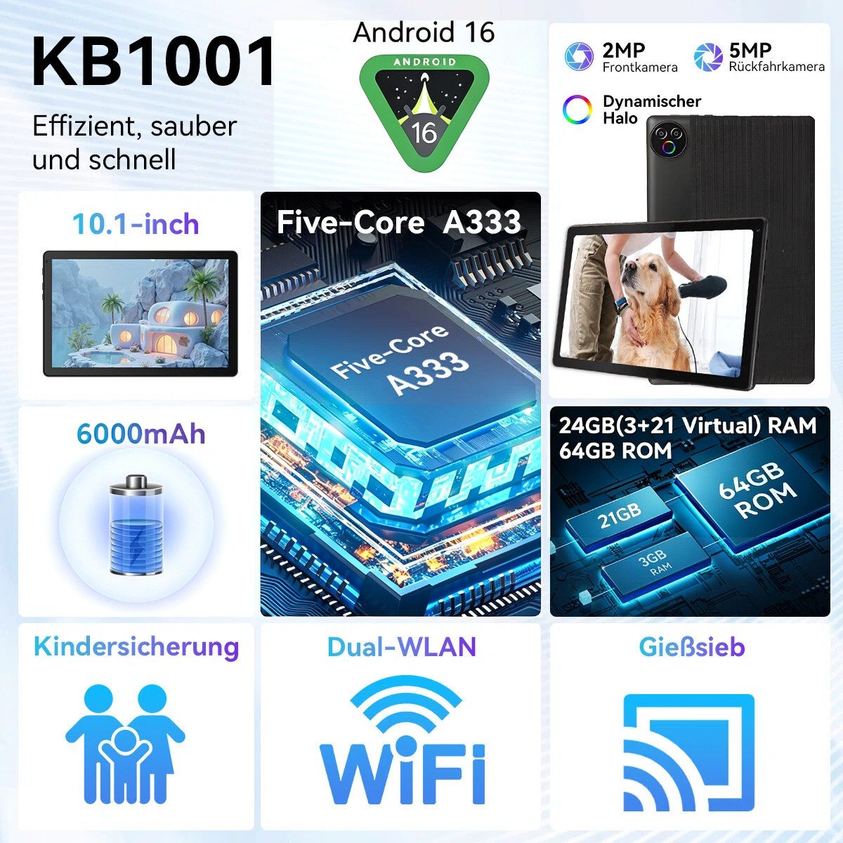 BUFO 10 Zoll 64 GB 1280x800 IPS Maus Tastatur Handschrift Stift Set Tablet (10", 64 GB, Android 16, WiFi, Dual-Kamera) – Bild 5 von 5