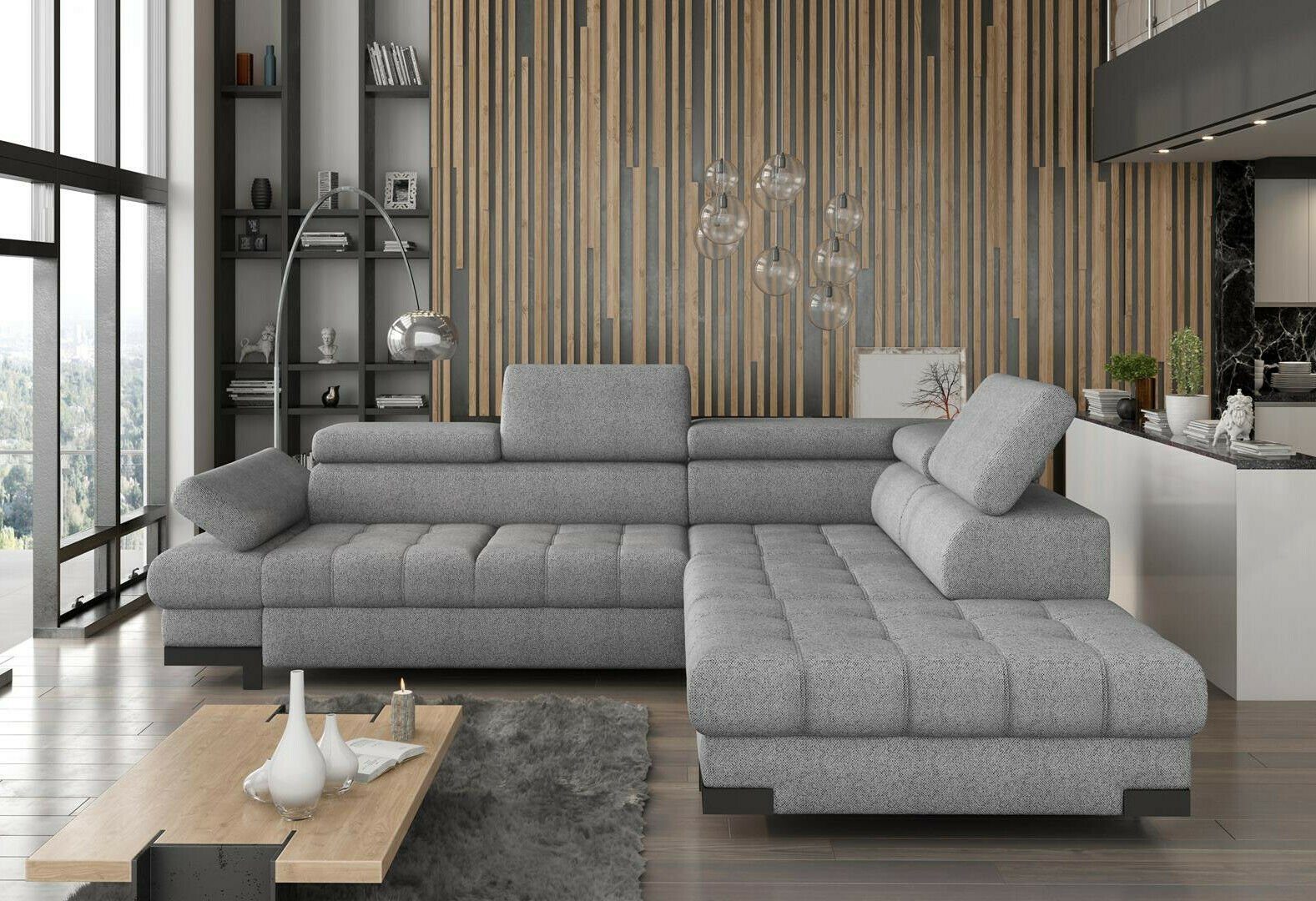 JVmoebel Sofas Ecksofa Design Grau Ecksofa, L-form Modern Wohnlandschaft Textilsofa Couch