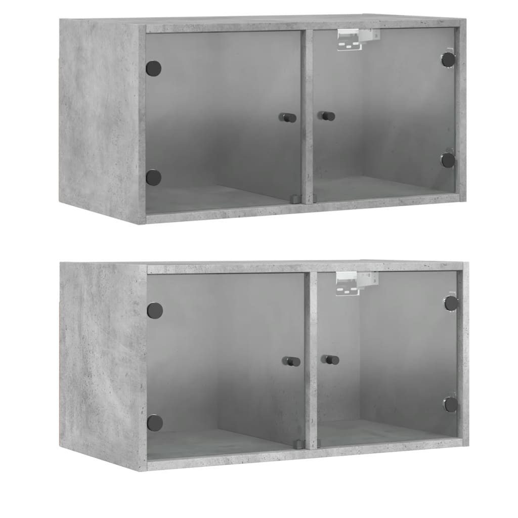 vidaXL Hängeschrank Wandschränke mit Glastüren 2 Stk. Betongrau 68,5x37x35 cm (2-St)