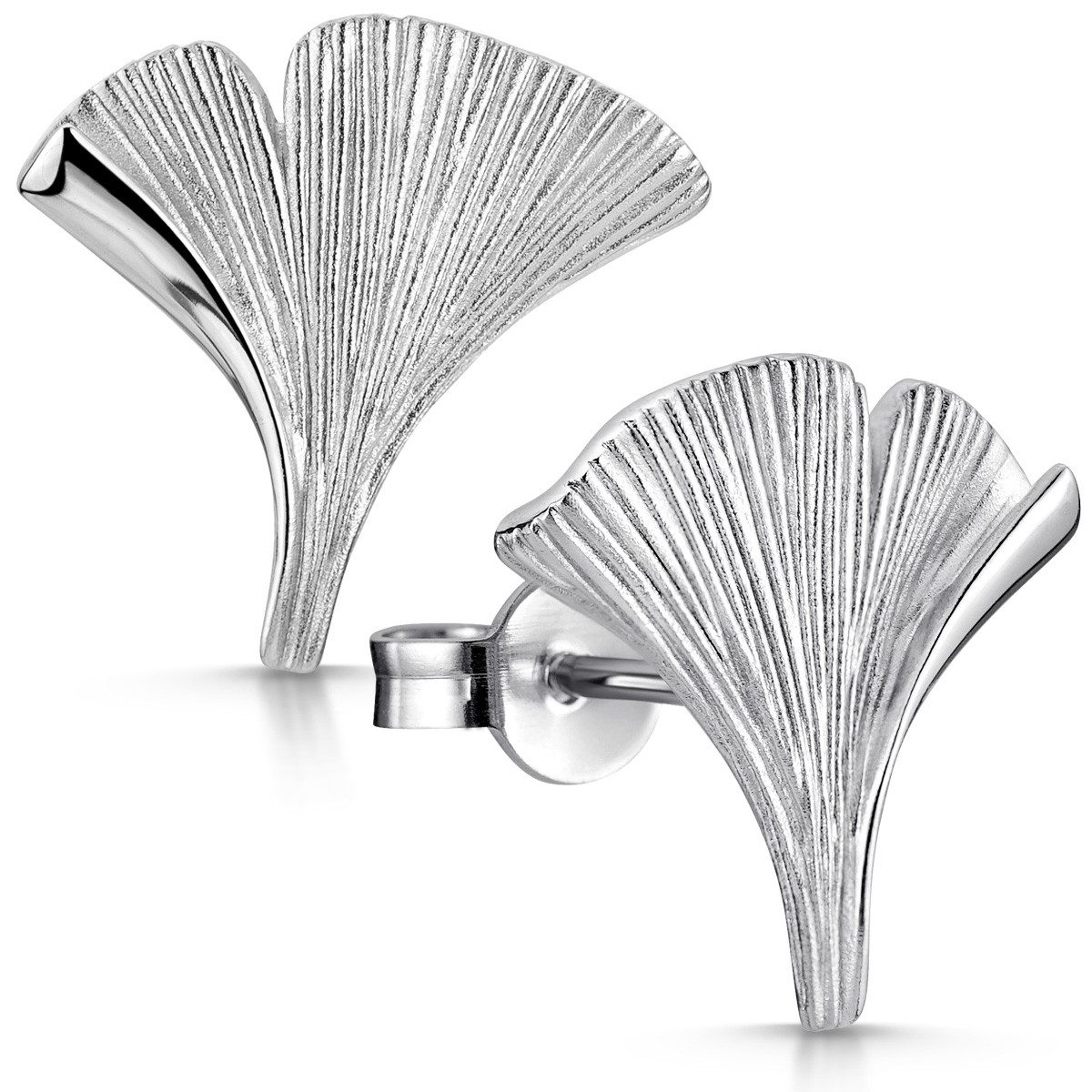 Materia Paar Ohrstecker Ginkgo / Ginkgoblatt SO-35, aus 925 Sterling Silber, rhodiniert
