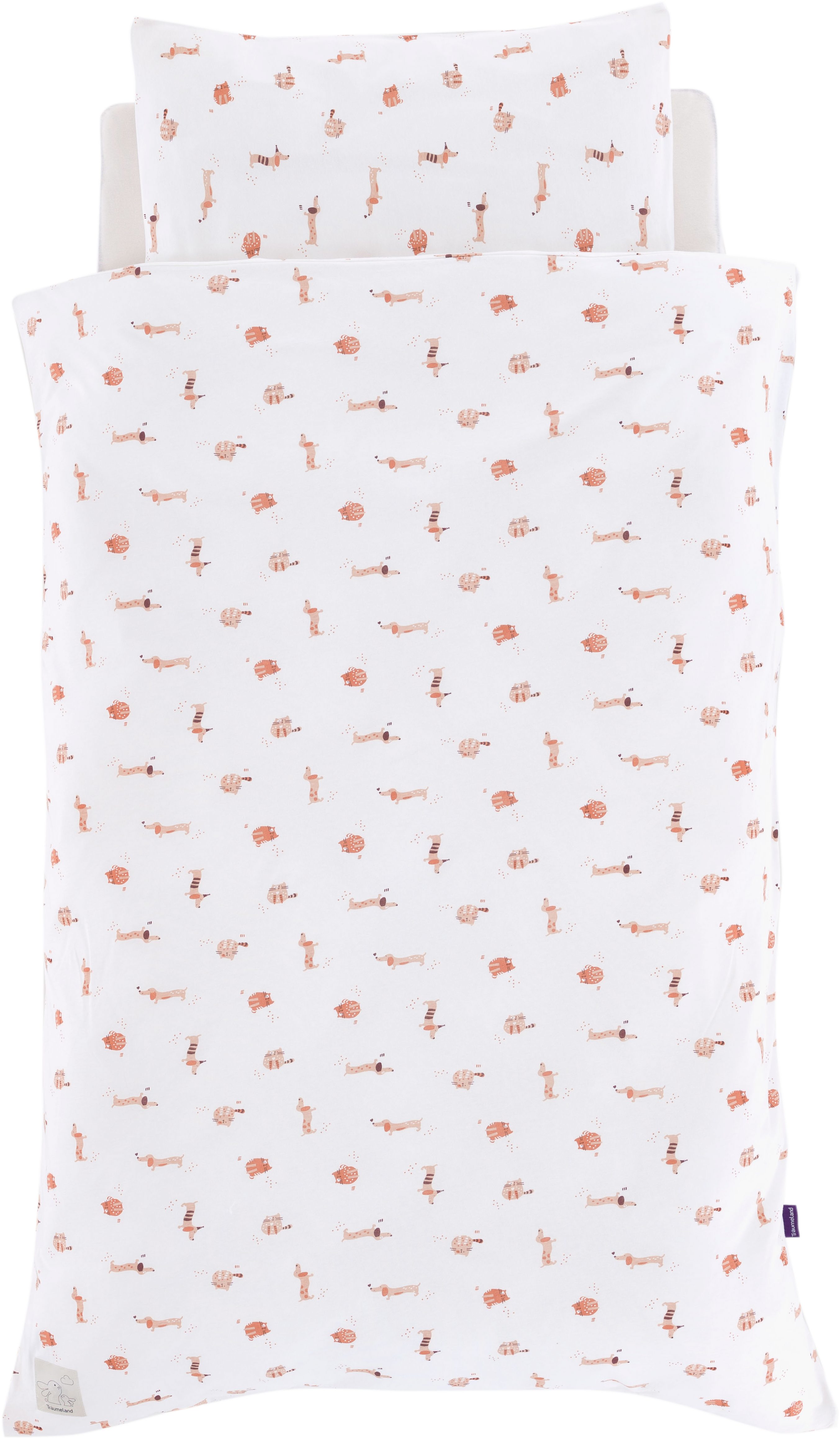 Träumeland Babybettwäsche Jersey Cats & Dogs, Jersey, 2 teilig, mit niedlichem Allover-Print