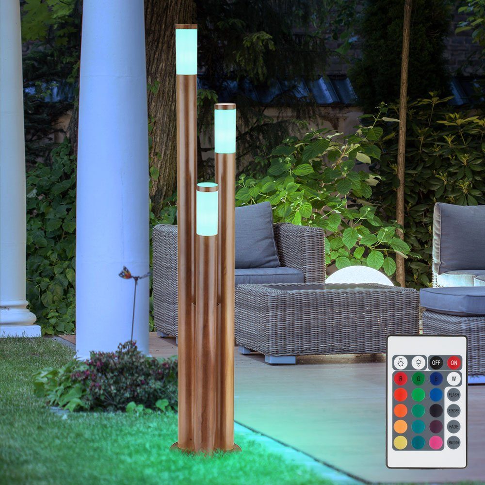 Gartenleuchte Wegeleuchten Edelstahl Außen-Stehlampe, LED Farbwechsel, Außen Leuchtmittel inklusive, LED Warmweiß, RGB Standleuchte Globo