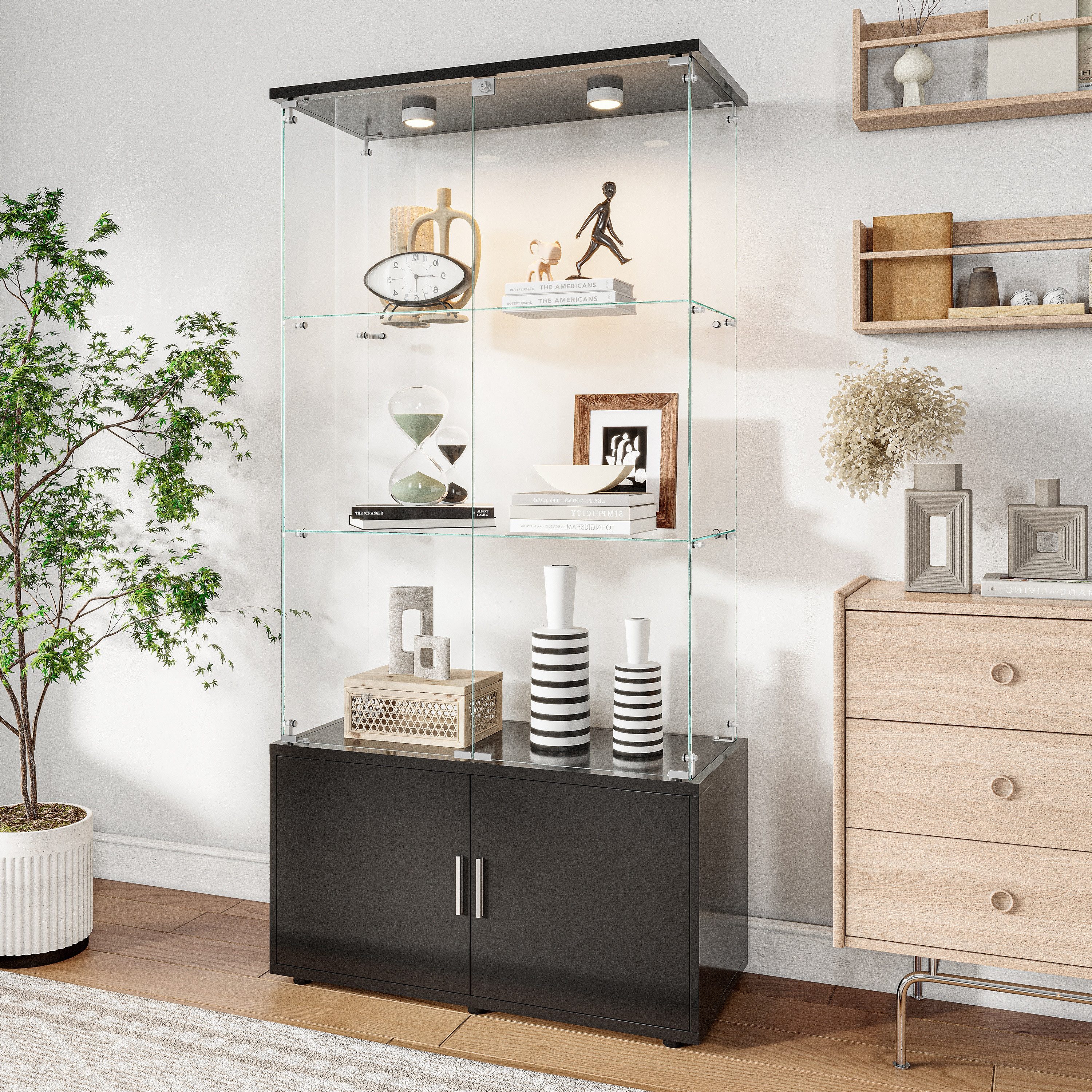 BELUPAI Glasvitrine Modern Glas Vitrine Vitrinenschrank (Set, 1-St., 4 Böden Standvitrinen mit 2 Glastür und Kabinett, Touch LED-Leuchten) für Sammlerstücke Bücher Wein, 78.5 x 35 x 164 cm