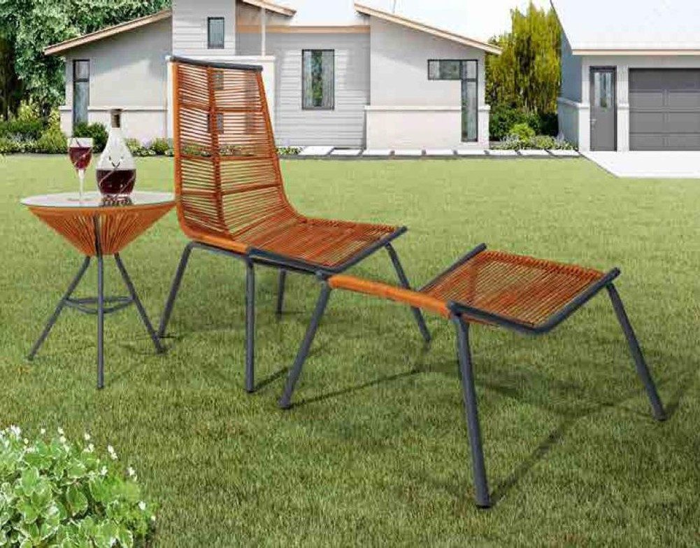 JVmoebel Gartenlounge-Set Gartenmöbel-Set: Sessel, Hocker und Tisch für entspannte Stunden, (3-tlg., Sessel/Hocker/Beistelltisch), Made in Europa