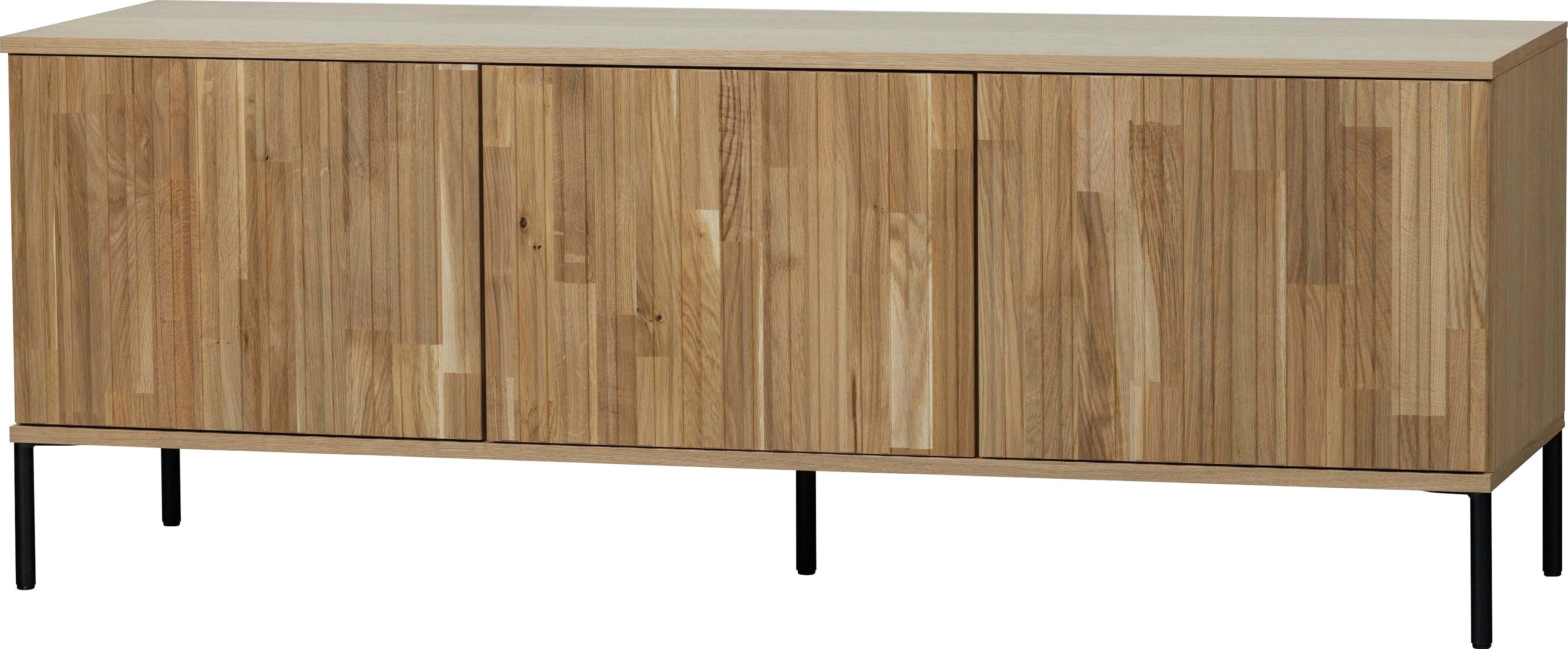WOOOD Sideboard New Gravure FSC® Mix holz mit Druckmechanismus H 56 x B 150 x T 44 cm, Eichenholz, Tragkraft höhenverstellbare boden 10 kg, Kabelöffnung