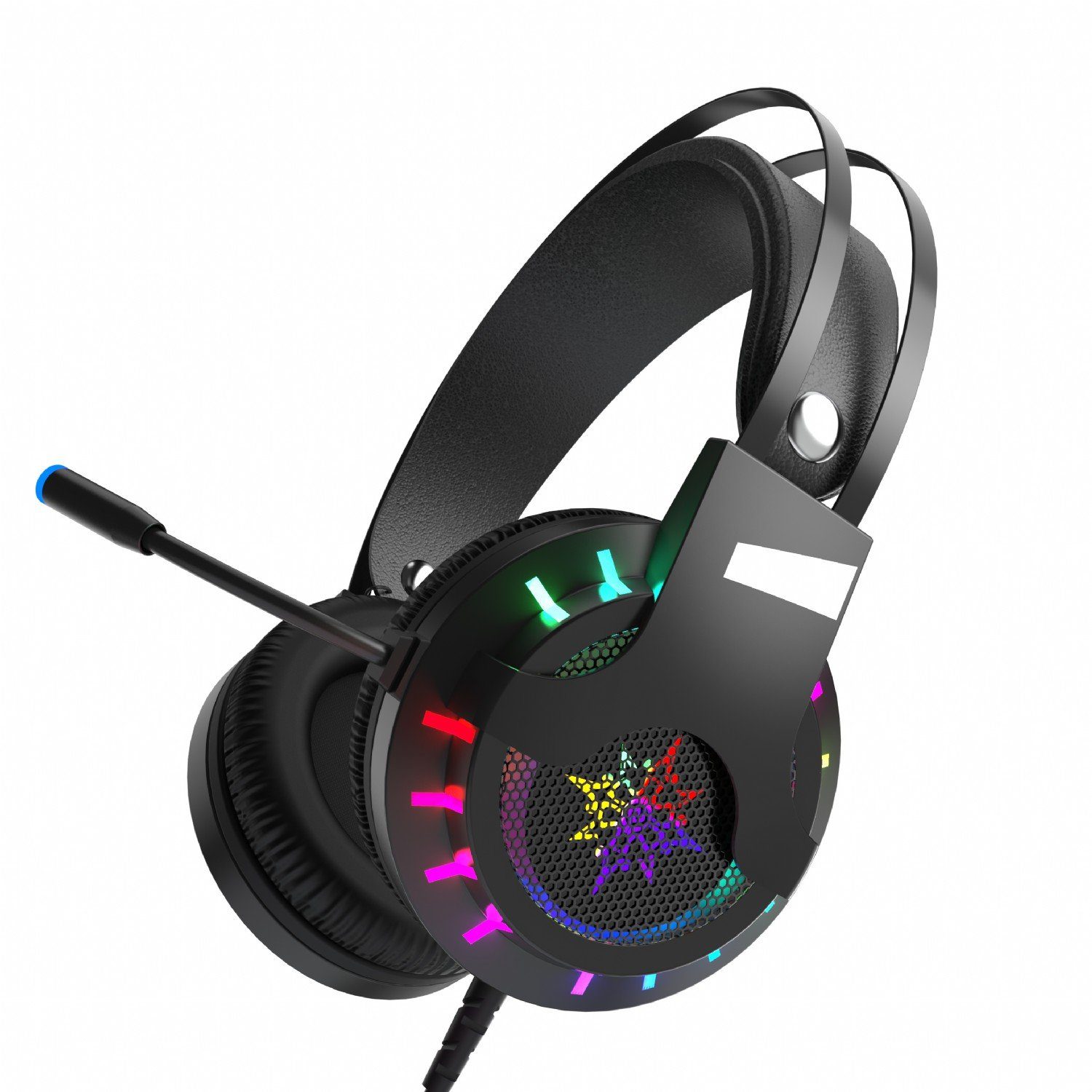 INCA Gaming Headset Schwarz 7,1 USB Surround RGB Lichteffekt mit Mikrofon Headset