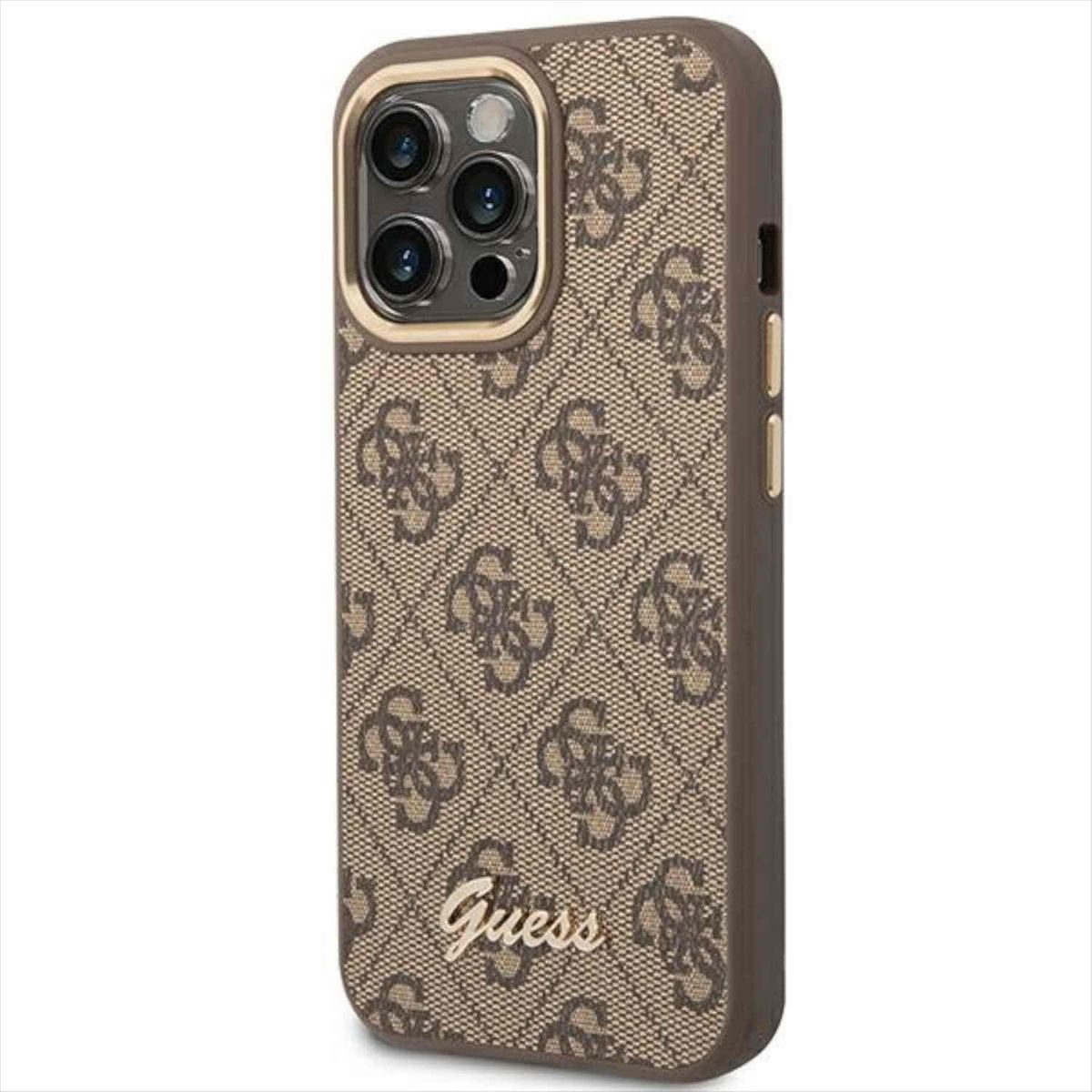 Guess Smartphone-Hülle Guess 4G Vintage Gold Logo Hülle Case für Apple iPhone 14 Pro Braun