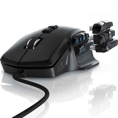 Titanwolf Gaming-Maus (kabelgebunden, USB, MMO Gaming Maus "System" Auswechselbare Daumen Tasten / 10000 dpi)