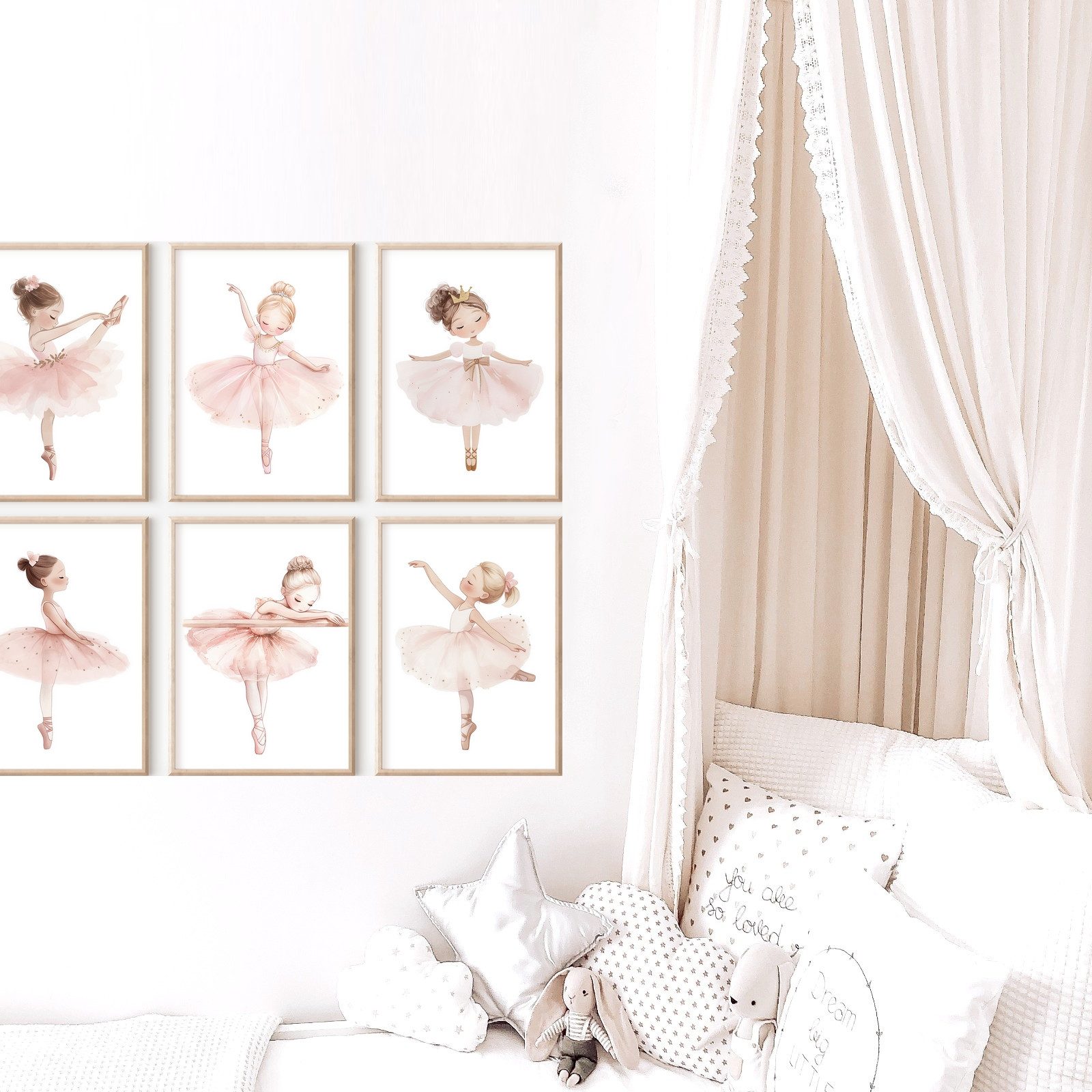 homestyle-accessoires Poster Kinderzimmer Bilderwand 6erSet Bilderset Babyzimmer BALLERINA, Hochformat, Künstlerpapier, ohne Rahmen