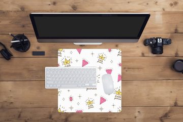 MuchoWow Gaming Mauspad Prinzessin - Muster - Zitat - Krone (1-St), Mousepad mit Rutschfester Unterseite, Gaming, 40x40 cm, XXL, Großes