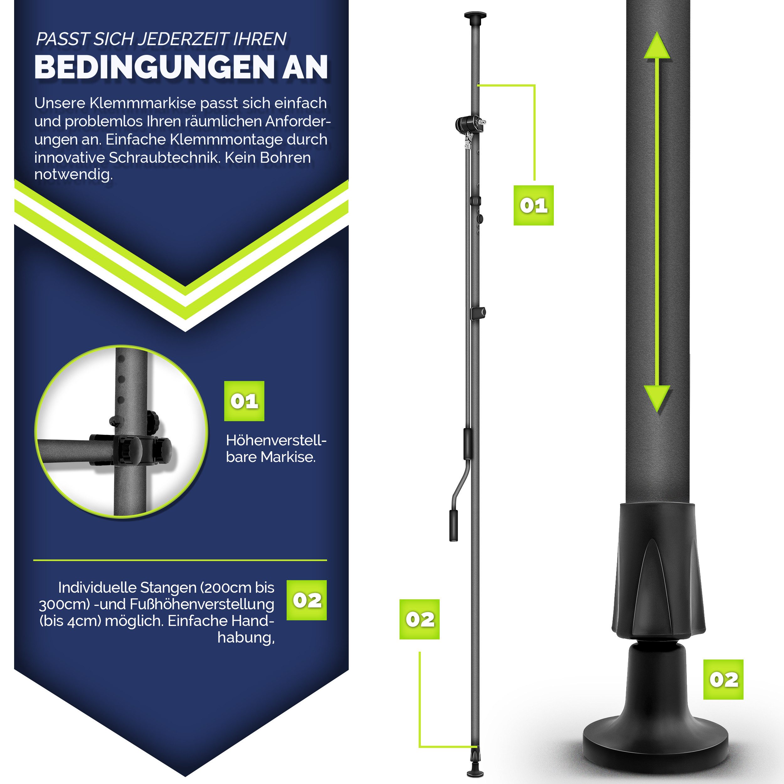 tillvex Klemmmarkise ohne Bohren mit LED günstig online kaufen