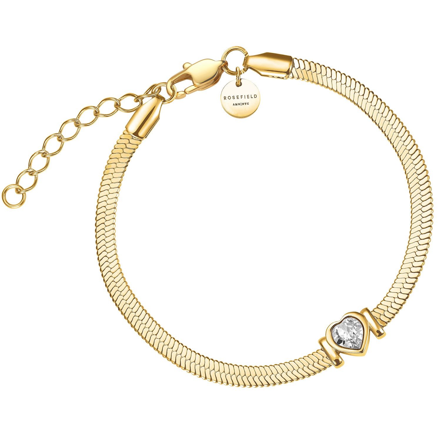 ROSEFIELD Edelstahlarmband JBSWG-J1010, Damen-Armband Snake Heart Goldfarben Weißer Kristall