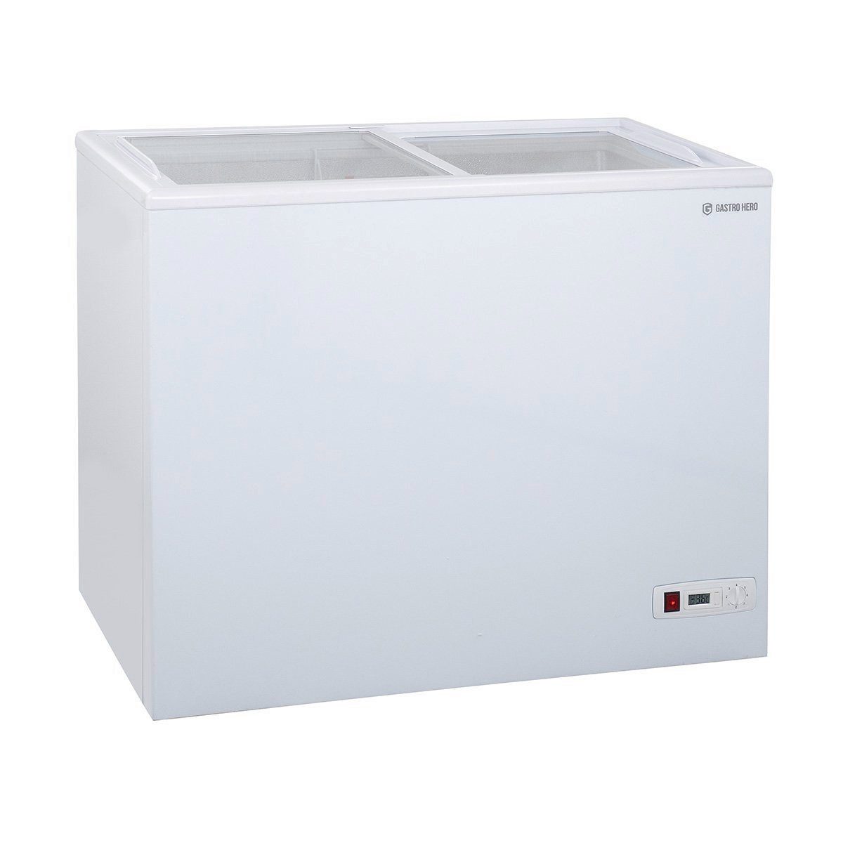 GastroHero Gefriertruhe Tiefkühltruhe ECO 200 mit Glasschiebedeckel, 96 cm breit