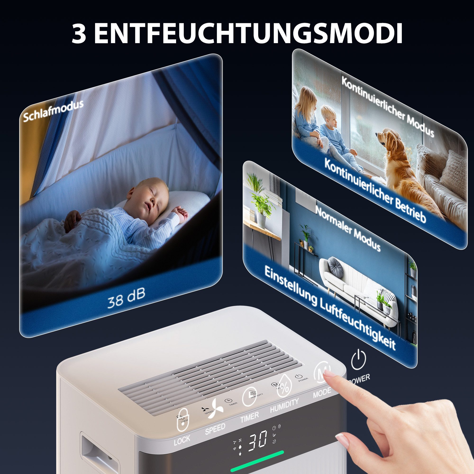 HOMCOM Luftentfeuchter 24-Stunden-Timer, Entfeuchtung 20 l/Tag, Tank 4.5 l, LED-Display, Kindersicherung