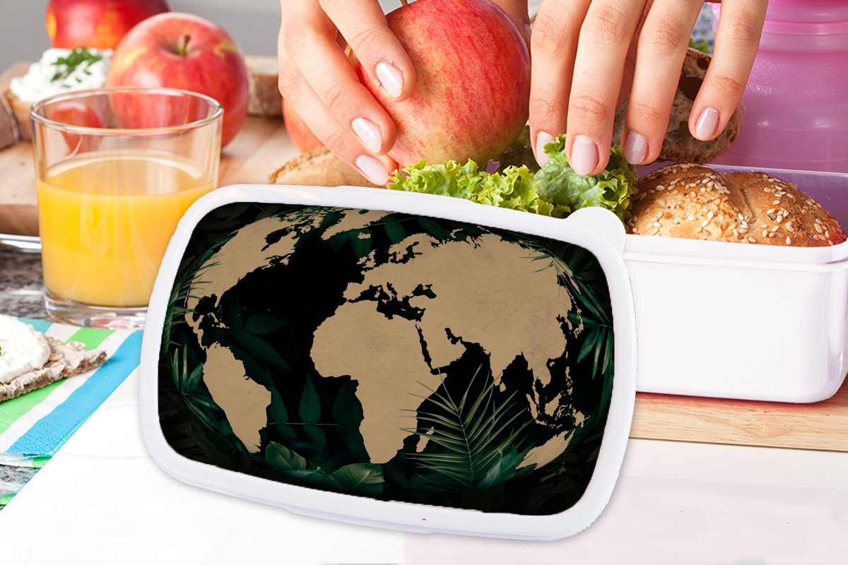 Kinder und Erwachsene, (2-tlg), Lunchbox Globus - Jungs - Weltkarte Kunststoff, für und Brotdose, Brotbox Mädchen MuchoWow weiß für Pflanzen,