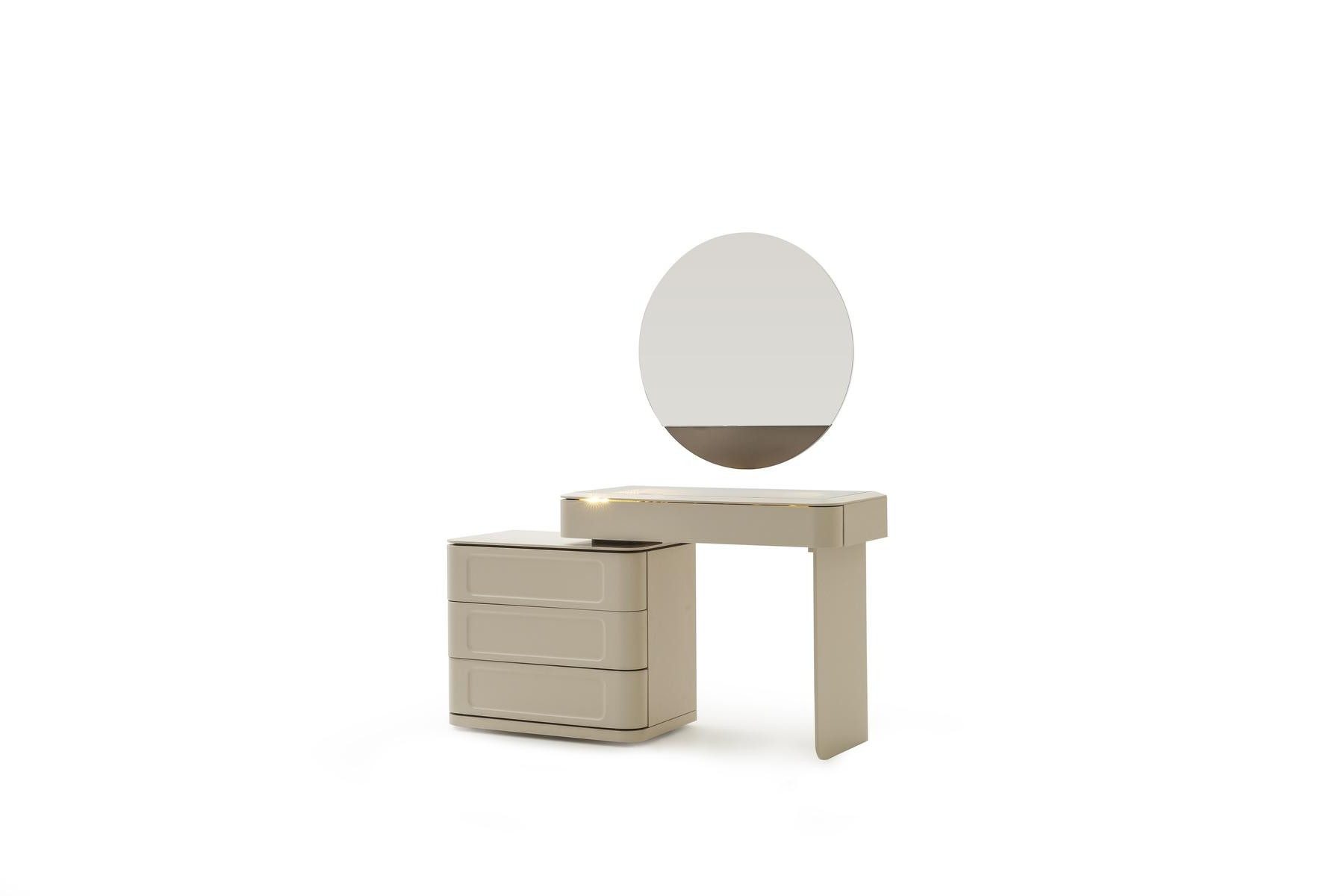 Xlmoebel Schminktisch XLMOEBEL Schminktisch mit runden Spiegel in Beige und Holzoptik, Made in Europa