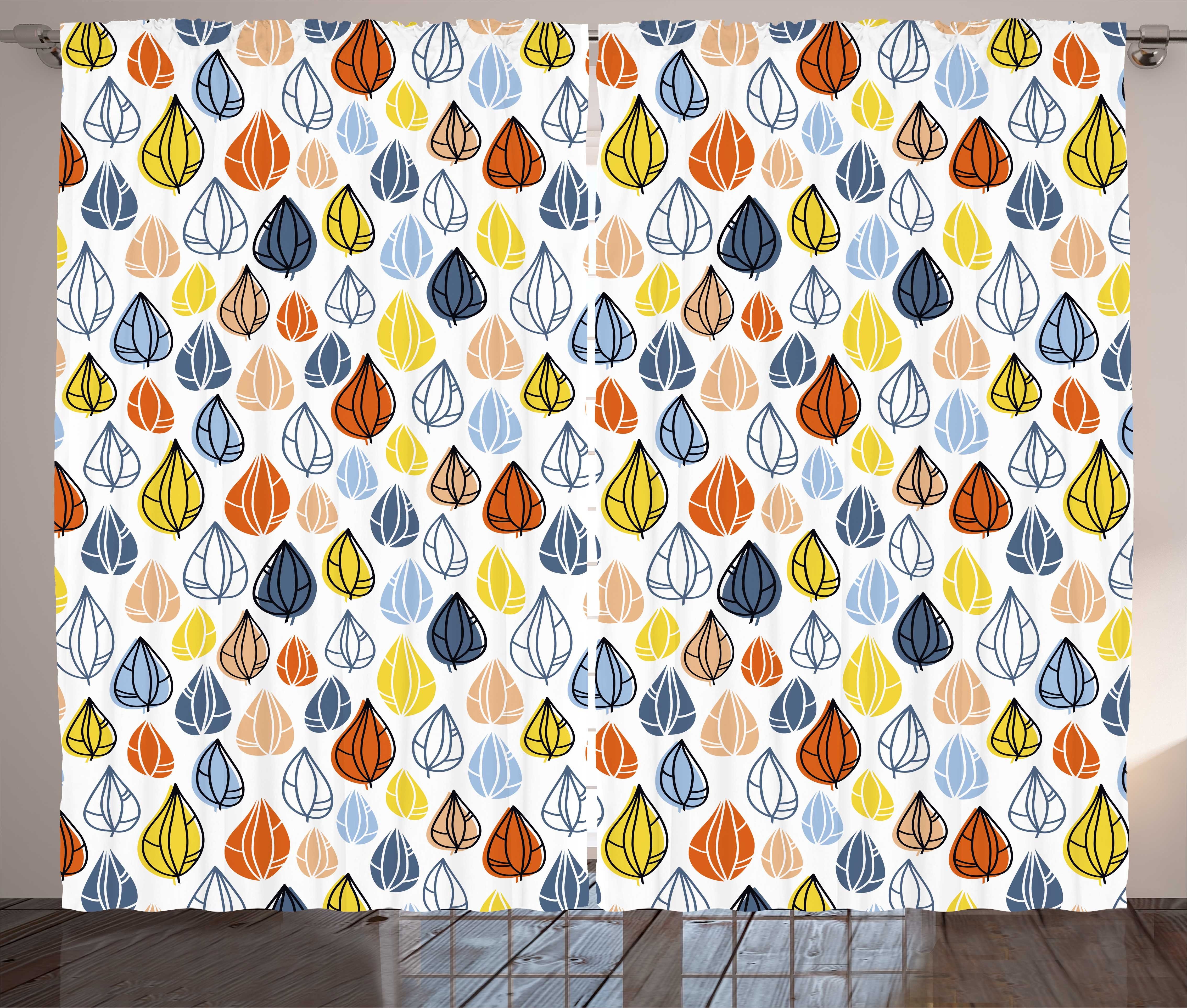 Schlaufen Kräuselband und Blätter mit Abakuhaus, Gardine Kunst Herbst Schlafzimmer Haken, Vorhang Motive Abstrakte