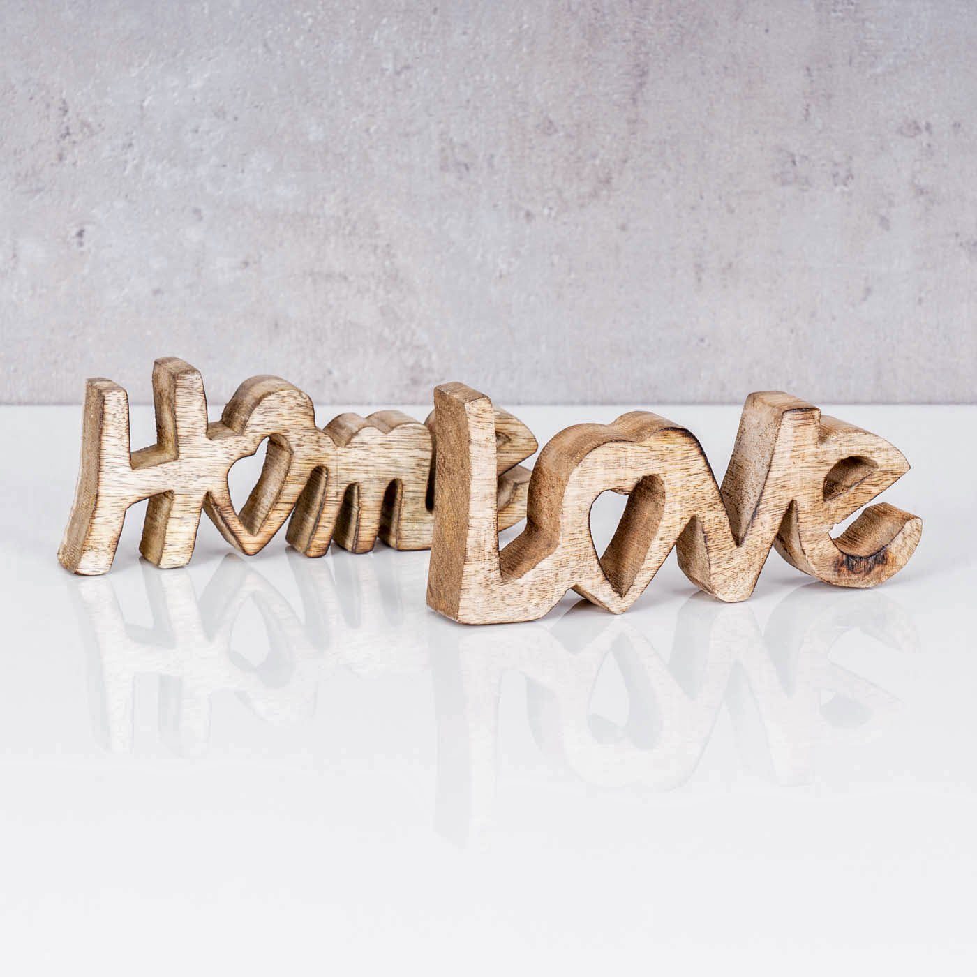 Levandeo® Deko-Schriftzug, Deko BxH Mango Natur Schriftzug Set Braun Love Home 14x7cm Holz
