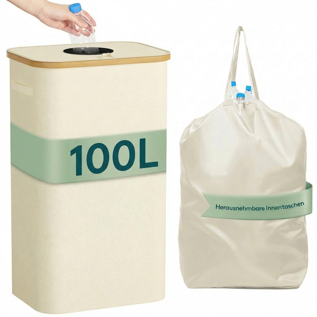 Lifewit Müllsackständer Pfandflaschen Sammelbehälter mit Bambusdeckel, Altglas und Flaschen.