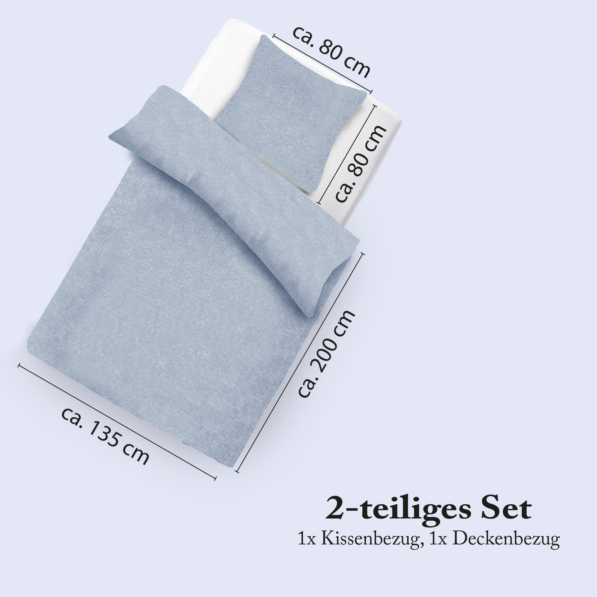 Bestlivings Bettbezug "Schnelltrocknender" Micro-Melange Bezug 135x200cm + 80x80cm, Bettwäsche 2-tlg. - Bettdecken Set mit Reißverschluss, Mikrofaser