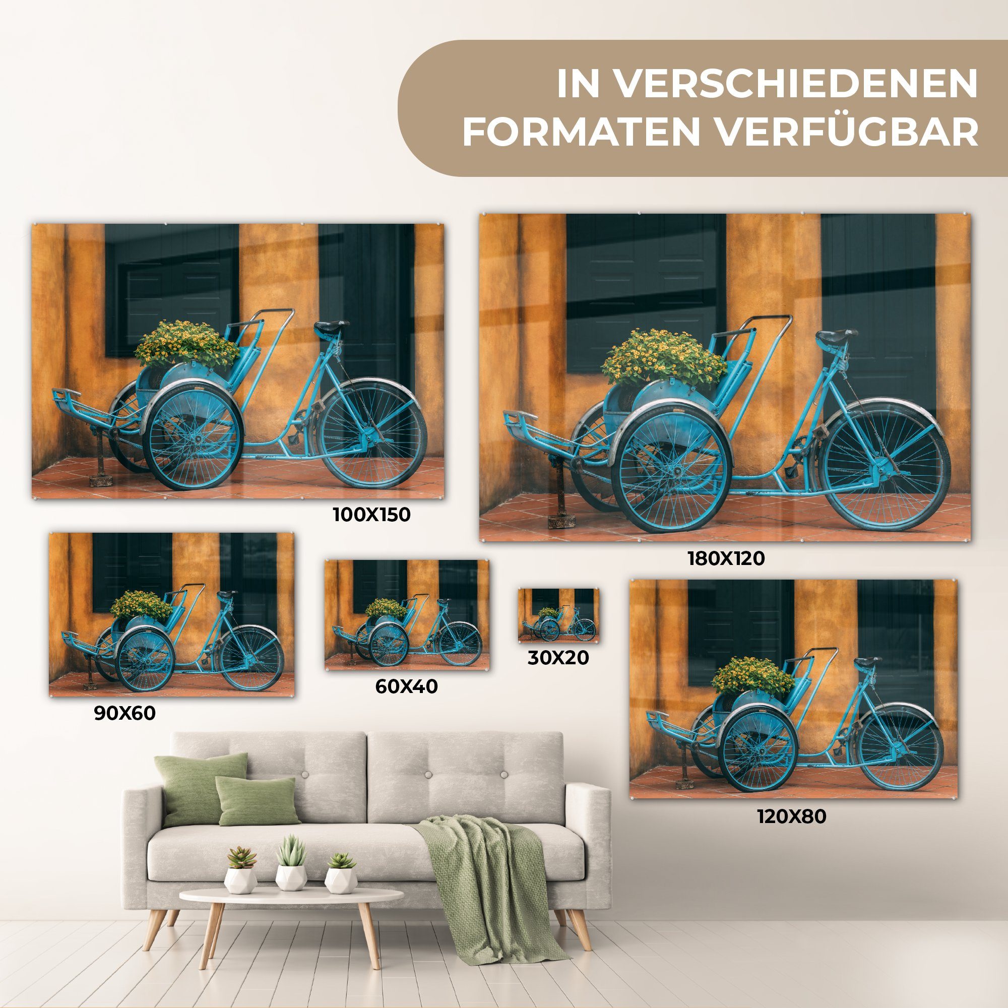 & Blumen, (1 Schlafzimmer St), Acrylglasbilder MuchoWow Acrylglasbild mit Wohnzimmer Fahrrad