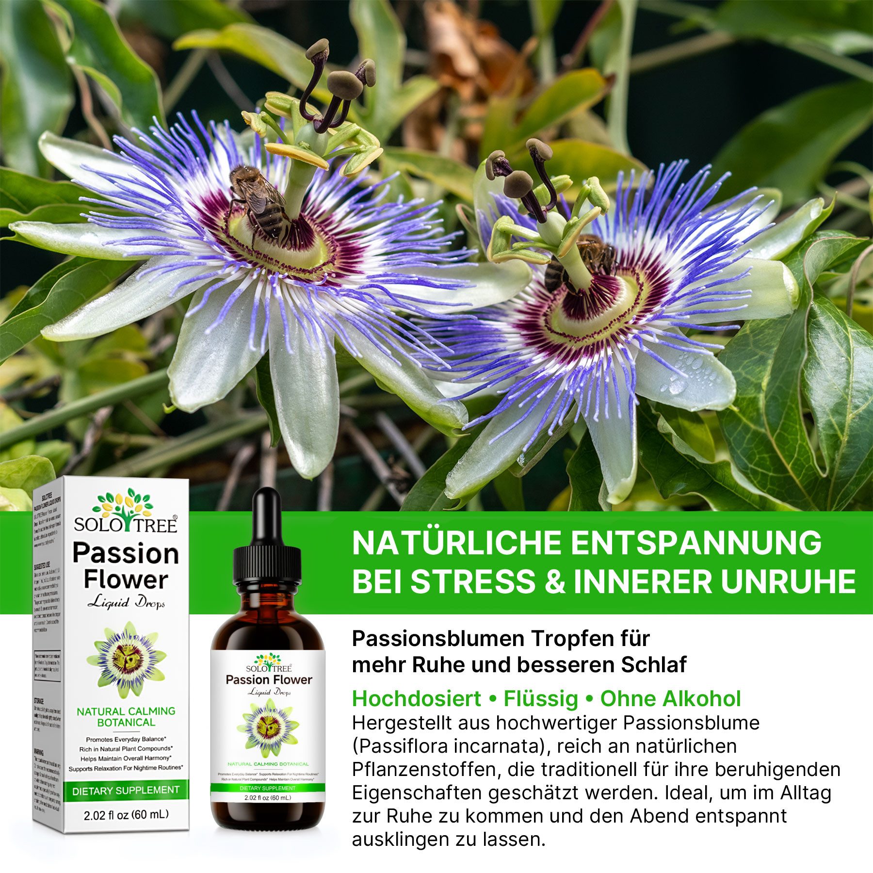 ALIVER Passionsblume Tropfen für Ruhe Entspannung besseren Schlaf Natürlich Tropfen, Nahrungsergänzungsmittel, Tropfen, Vegan, Schlaf