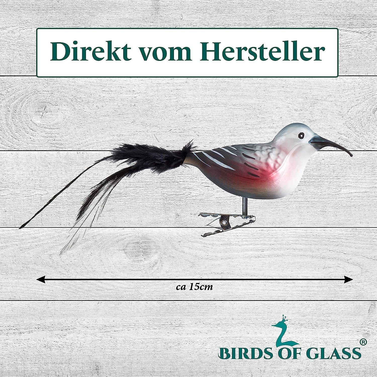 Birds of Glass Christbaumschmuck aus Glasvogel Mauerläufer mit mundgeblasen, Naturfeder, handdekoriert, eigener Herstellung