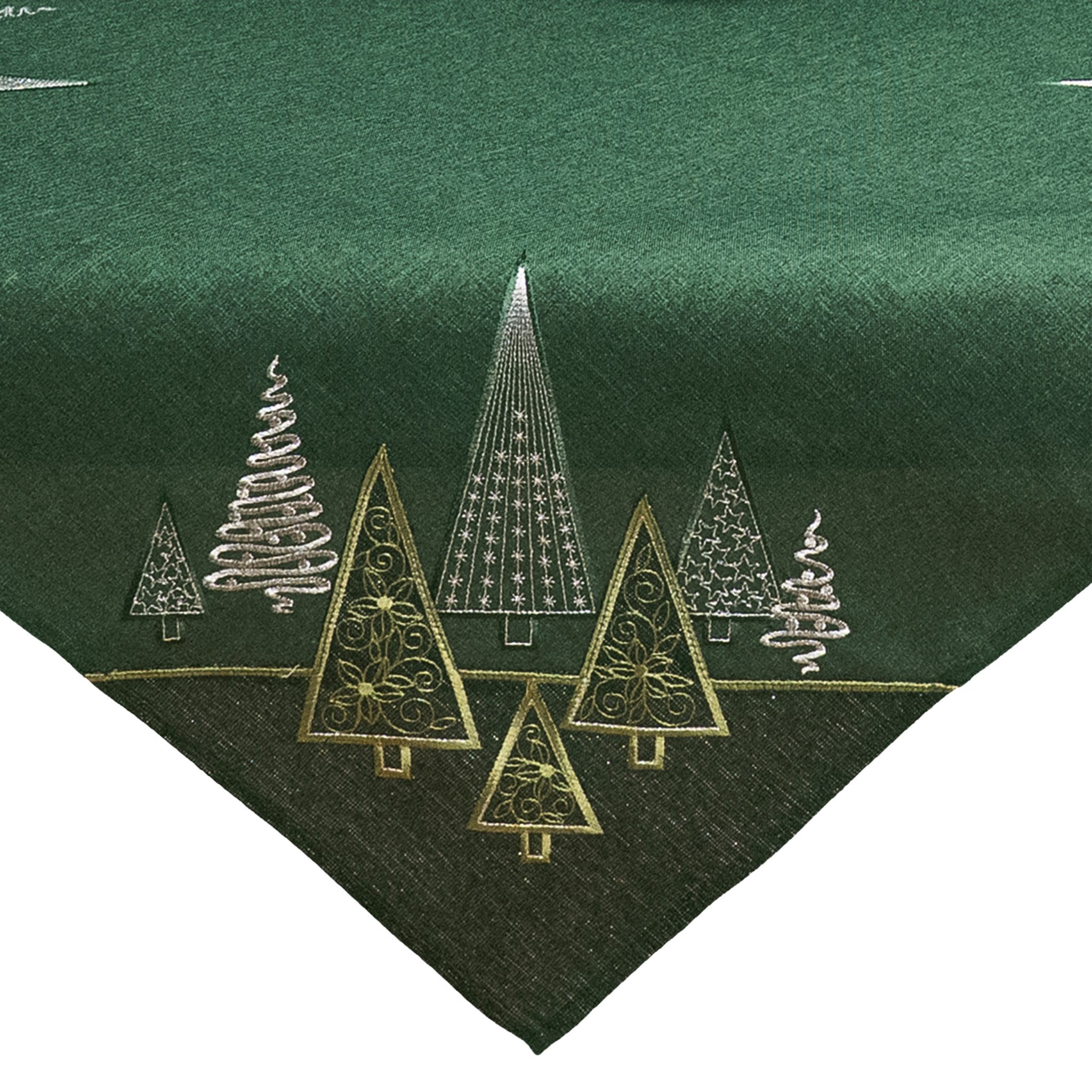 matches21 HOME & HOBBY Tischdecke 85x85 cm Tischtuch dunkelgrün edle Tannenbäume für Weihnachten (1-tlg), Ideal für Advent und Weihnachtsdeko