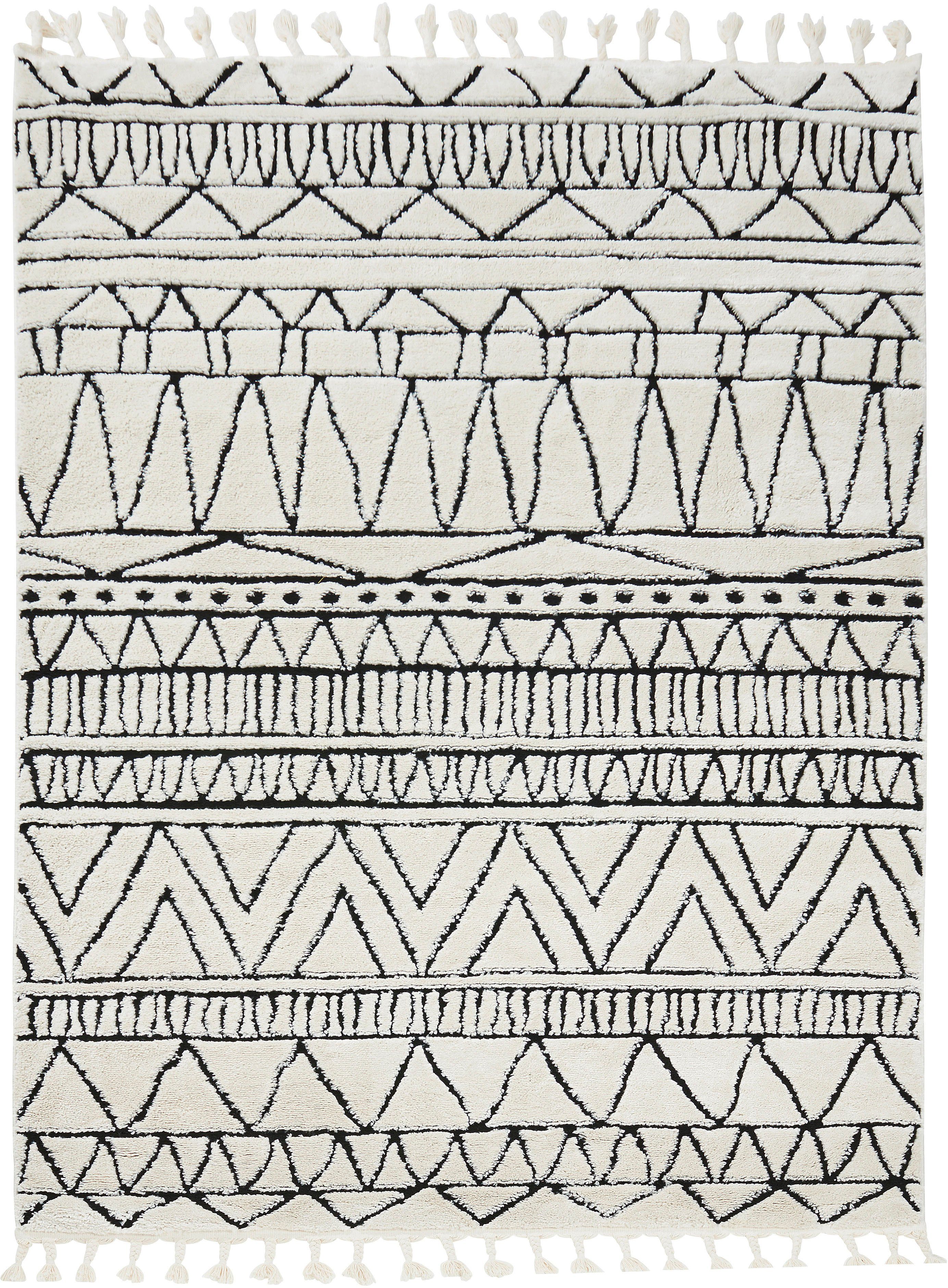 done.® Teppich OCEAN, rechteckig, Höhe: 10 mm, modernes Scandi Design, Hoch-Tief Effekt, mit Fransen