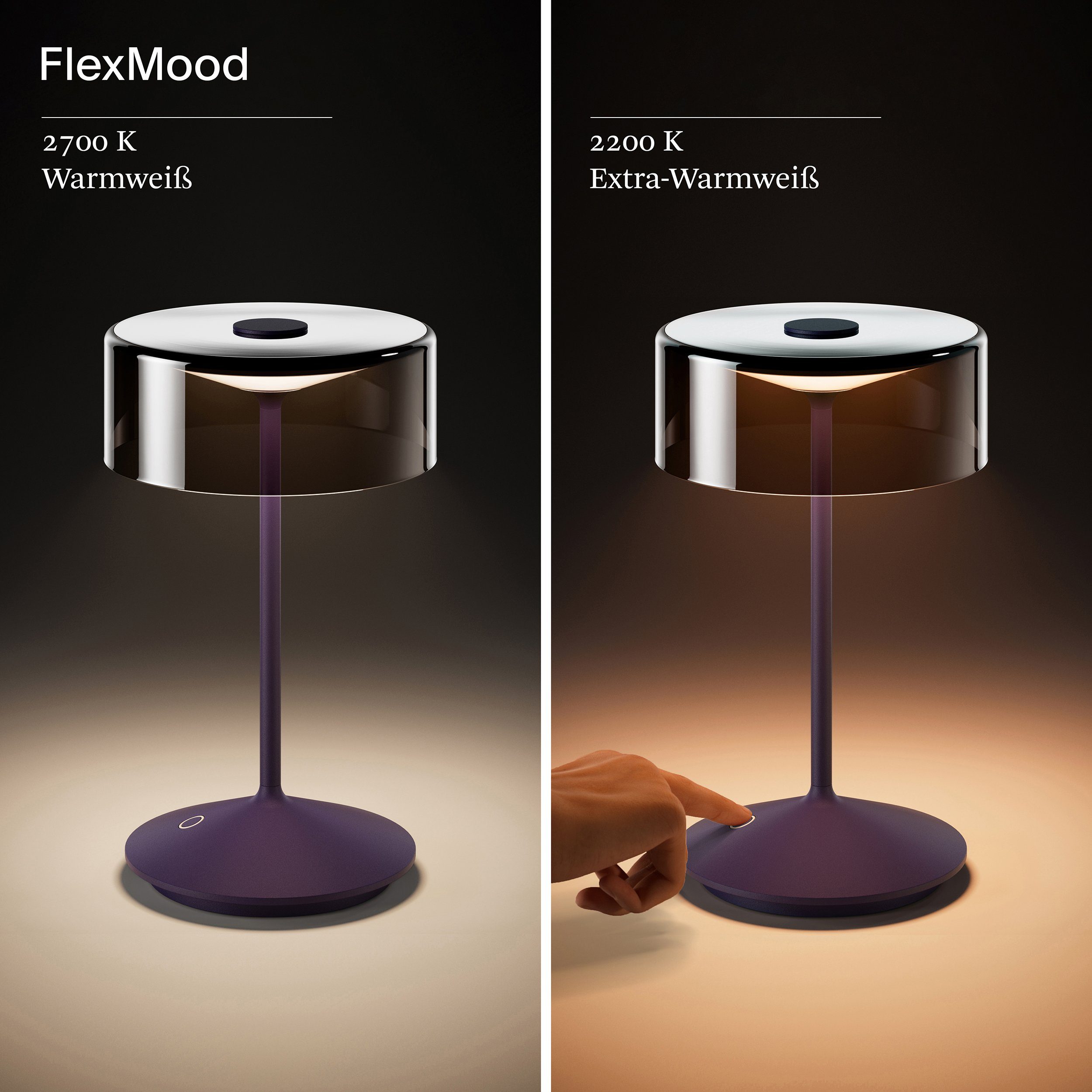 SIGOR LED Tischleuchte Akku-Glasleuchte NUMOTION pflaumenblau, Dimmbar, LED fest integriert, Warmweiß
