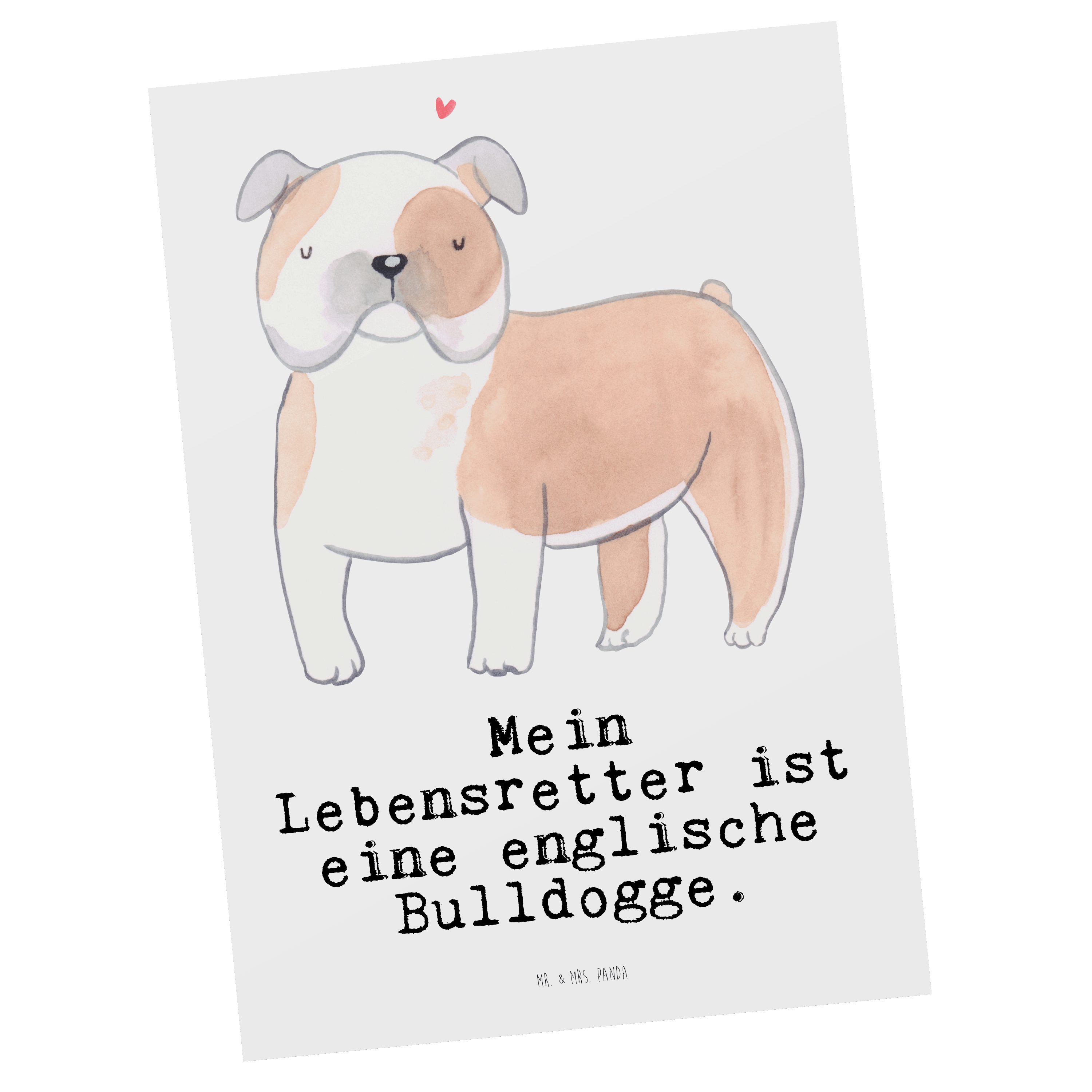 Mr. & Mrs. Panda Postkarte Weiß Ansich Rassehund, - Geschenk, Lebensretter Bulldogge - Englische