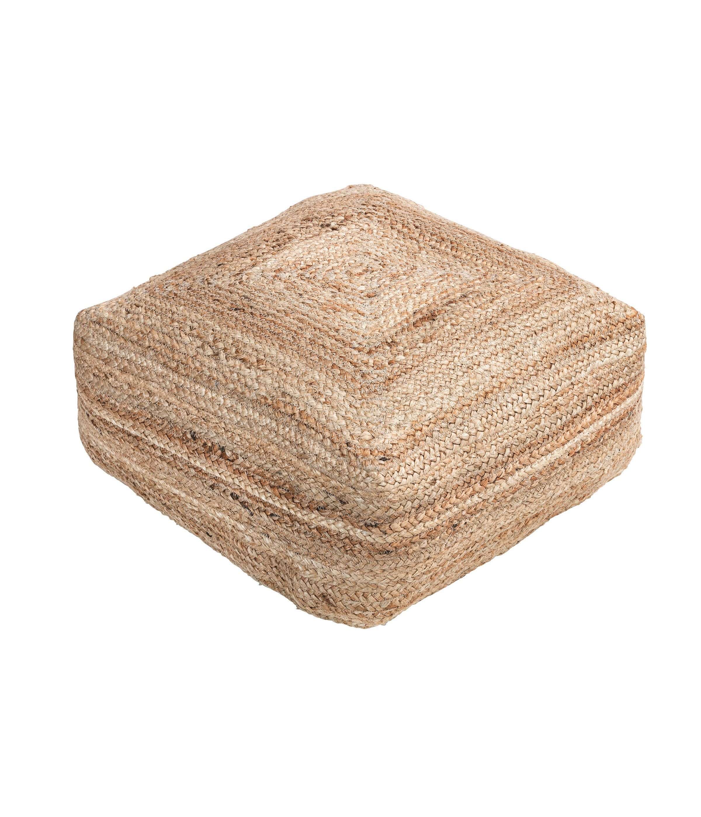 Dehner Pouf Lotta, Jute/Baumwolle/Styropor, ca 50 x 20 x 50 cm, Robustes Sitzkissen