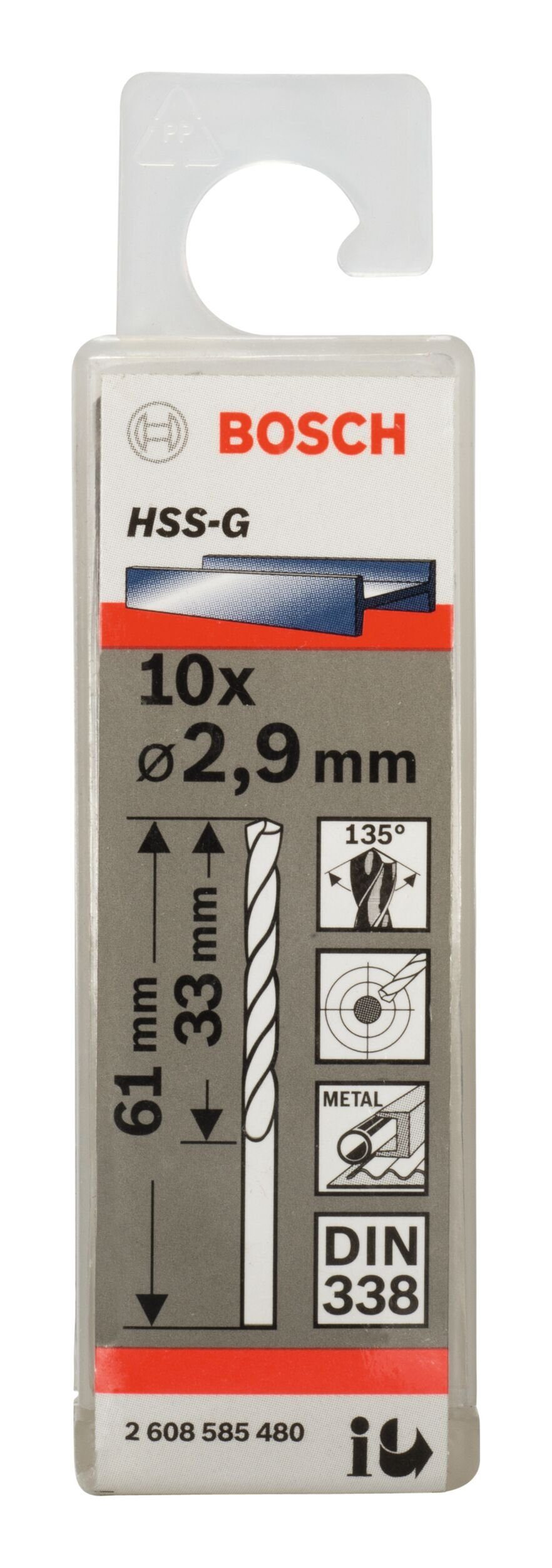 mm 61 - BOSCH HSS-G (10 Metallbohrer, x Stück), 10er-Pack (DIN - 338) 2,9 x 33