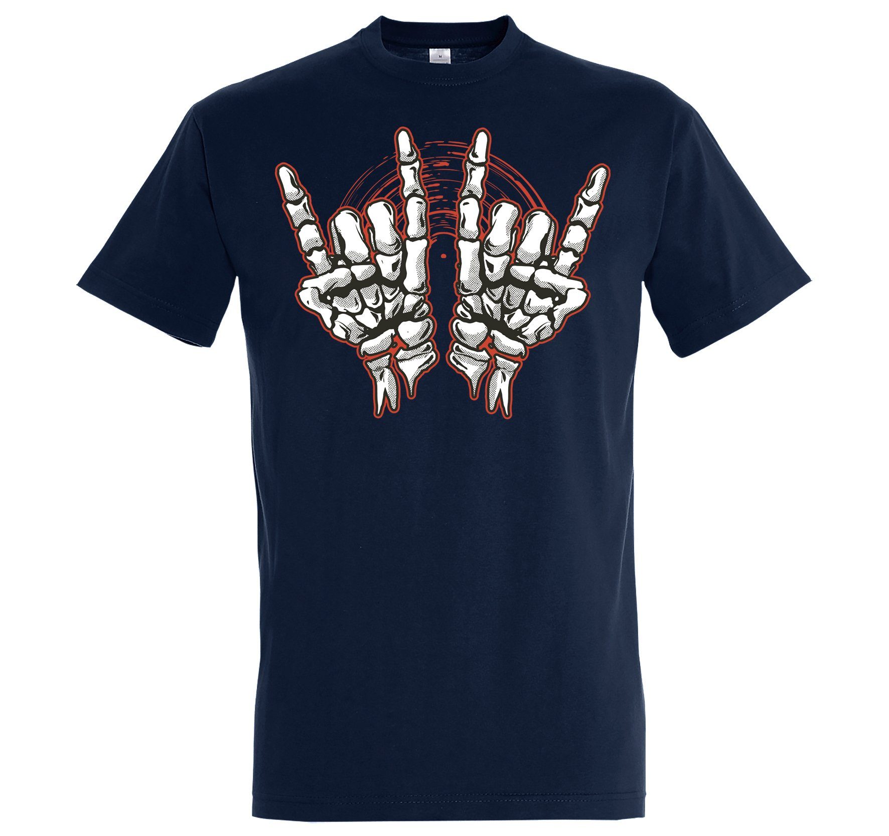 Youth Designz T-Shirt Skelett Hand Rock'n'Roll Herren T-Shirt Horror im Fun-Look mit Trendigem Frontdruck Navy