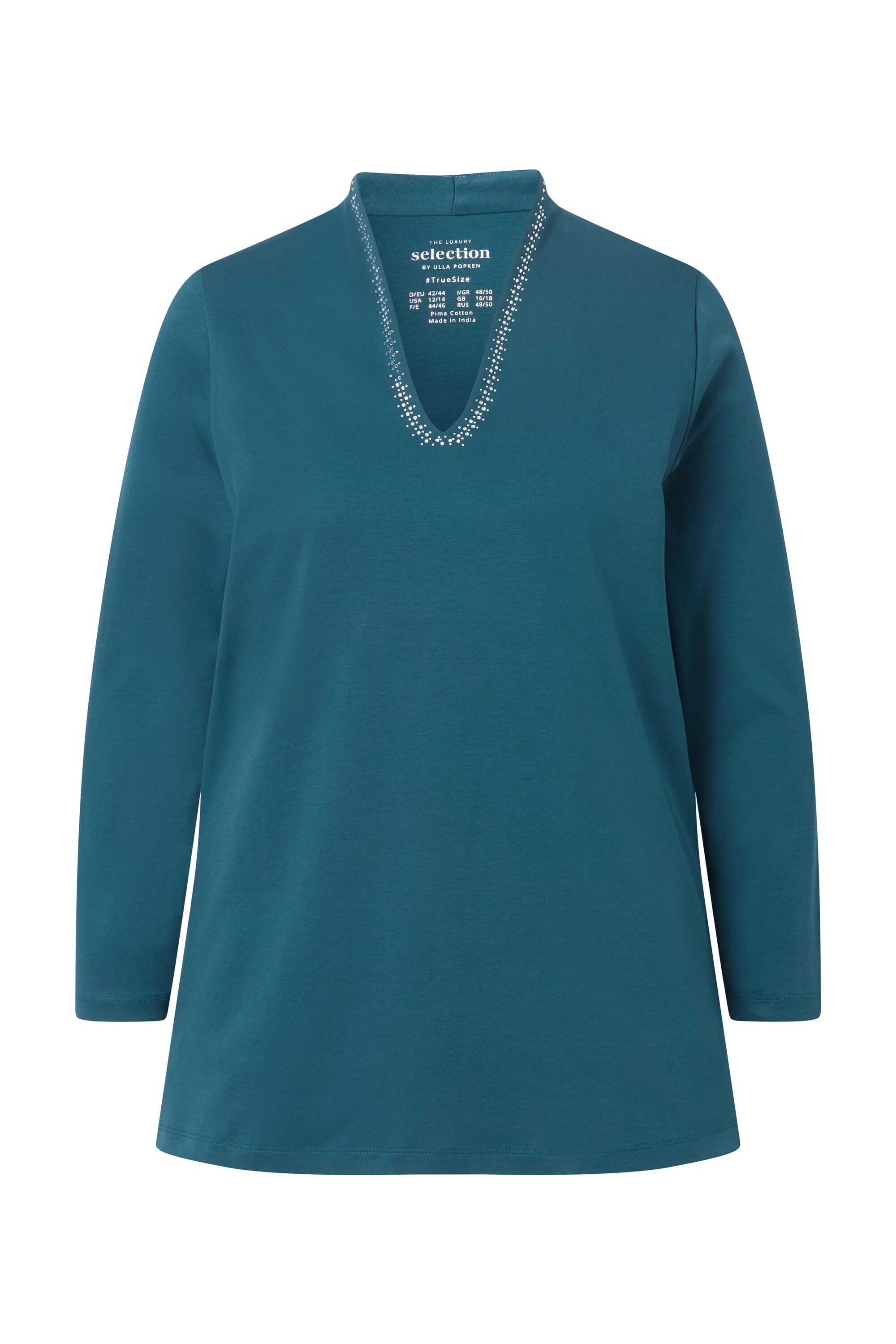 Ulla Popken T-Shirt Shirt A-Linie Kelchkragen Langarm Pima Cotton günstig online kaufen