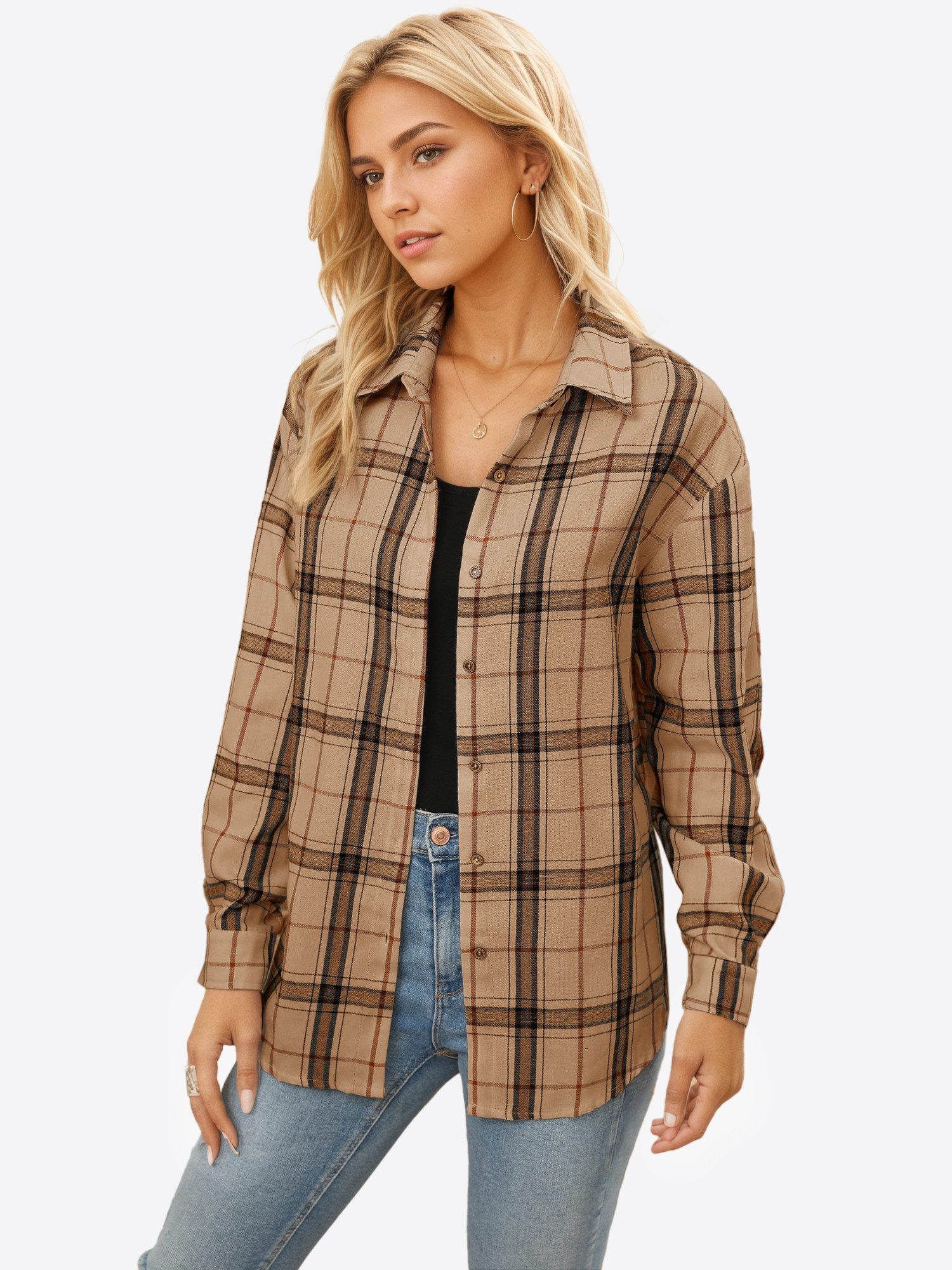 Imily Bela Flanellbluse Damen Langarmshirt Plaid (Packung, 1-tlg., 1per-Pac günstig online kaufen