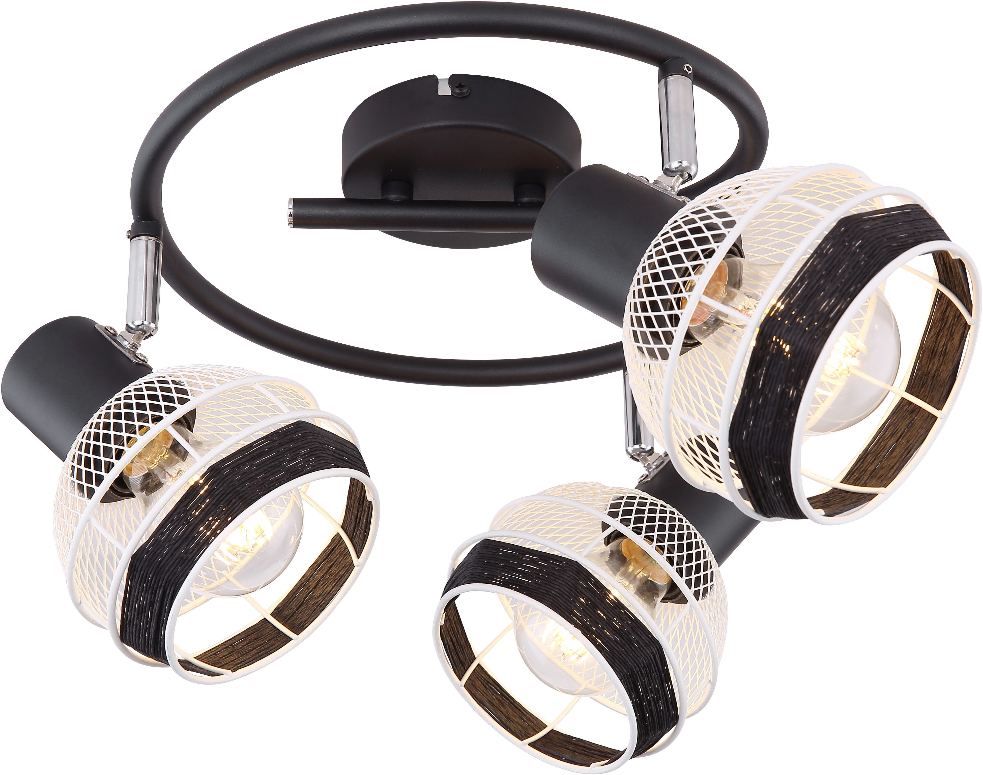 GLOBO LIGHTING Deckenstrahler GRIDDY, ohne Leuchtmittel, Deckenstrahler/schwarz-weiß/Hanf schwarz/Flur/Wohnzimmer