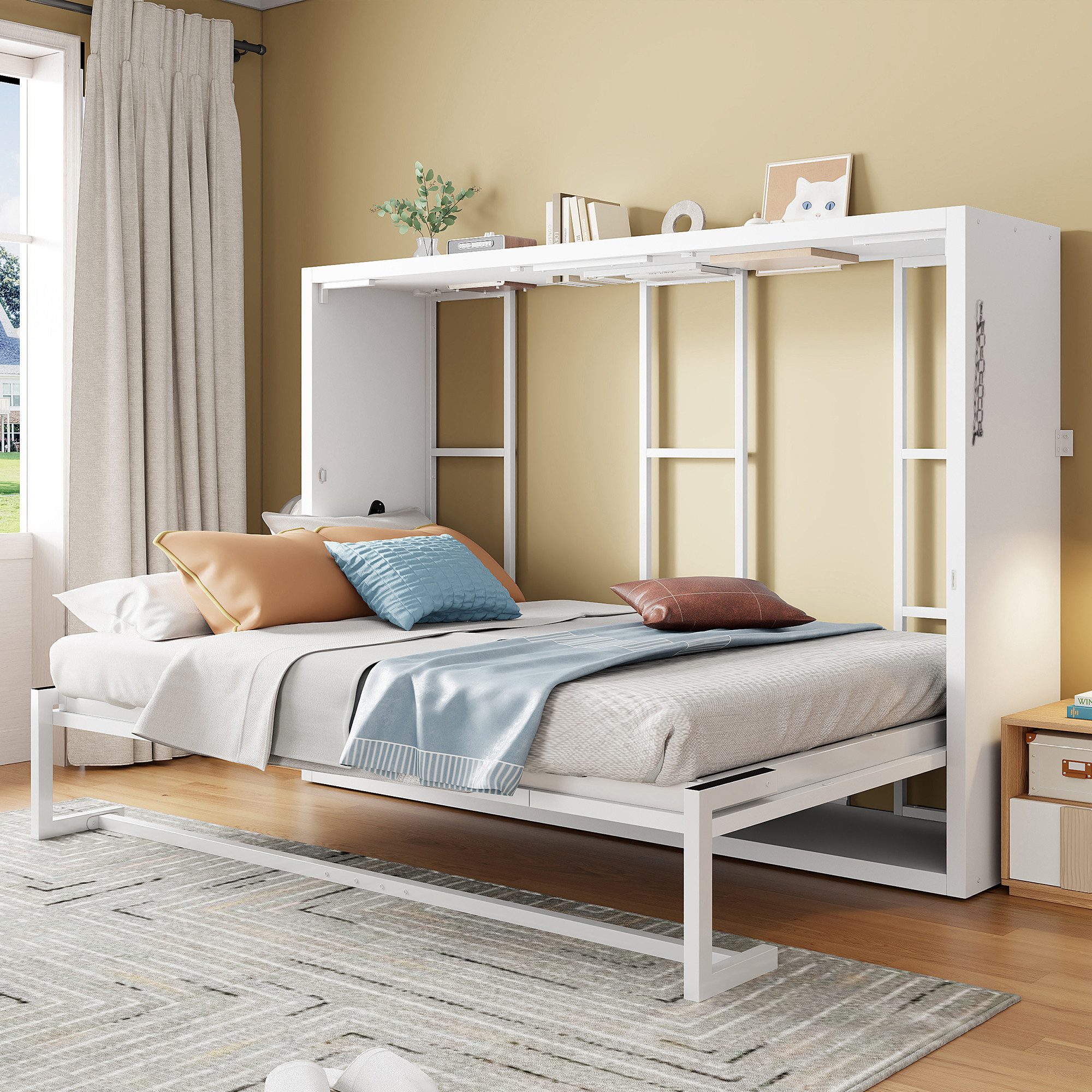 Celya Schrankbett Murphy-Bett, Metallrahmen-Wandklappbett, Multifunktionales-Bett (ohne Matratze, mit Verriegelbarer Wandbefestigung, Robust und Leise) Gästezimmer, Homeoffice, Apartments oder kleine Schlafzimmer