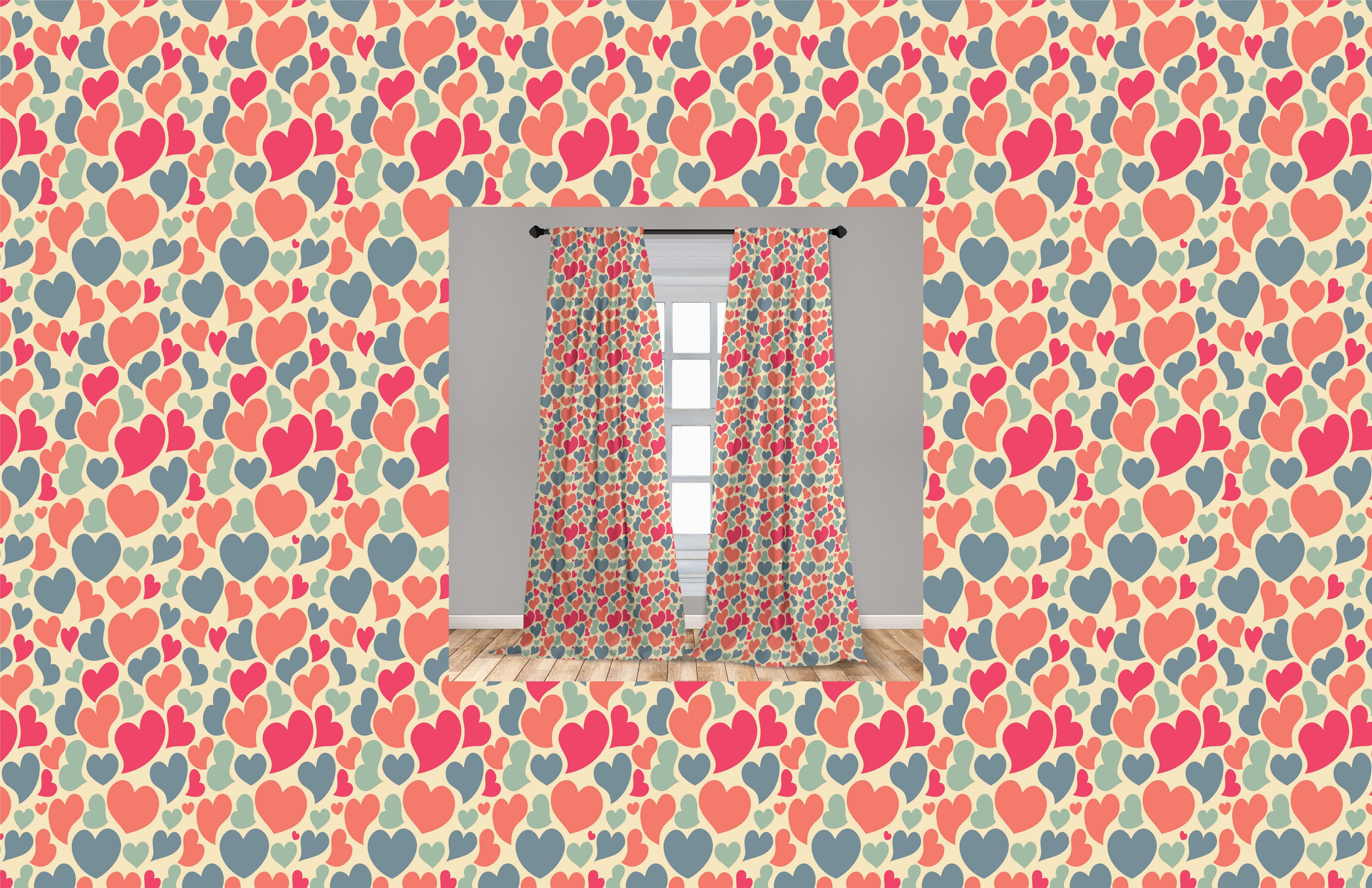 Gardine Vorhang für Wohnzimmer Abakuhaus, Liebe Motive Dekor, Microfaser, Schlafzimmer Bunte Herzen Kunst