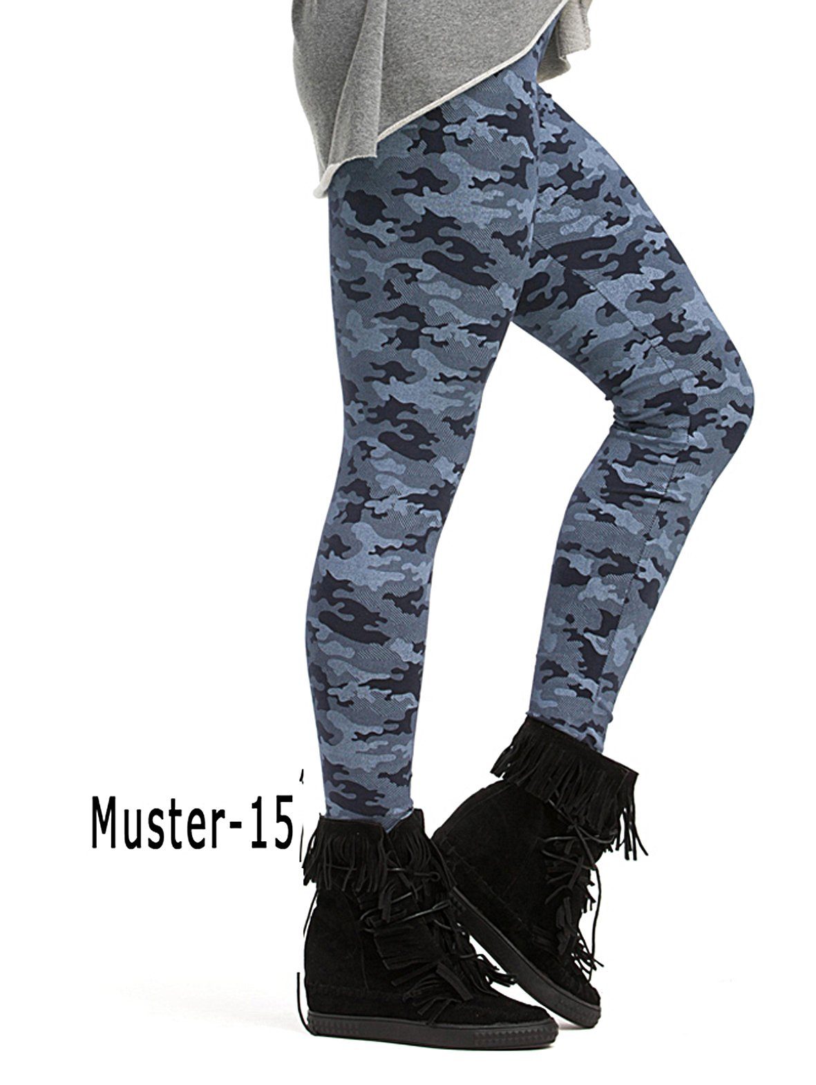 F&K-Mode Leggings Damen Leggings lang hoher Bund Muster Hose gummi Muster-15 | Trainingshosen