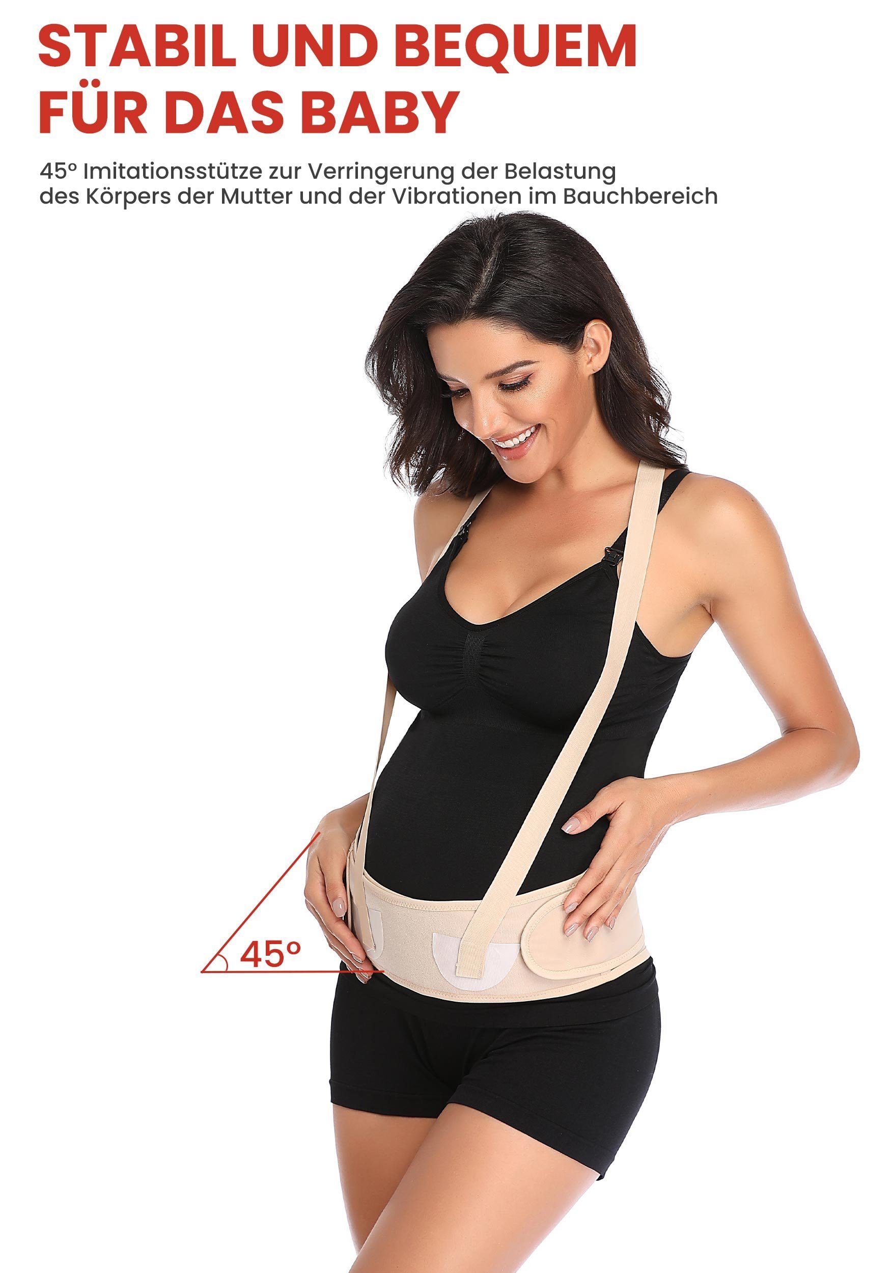 MAGICSHE Schwangerschaftsgürtel Rückenstützgürtel mit Schulterriemen Beige
