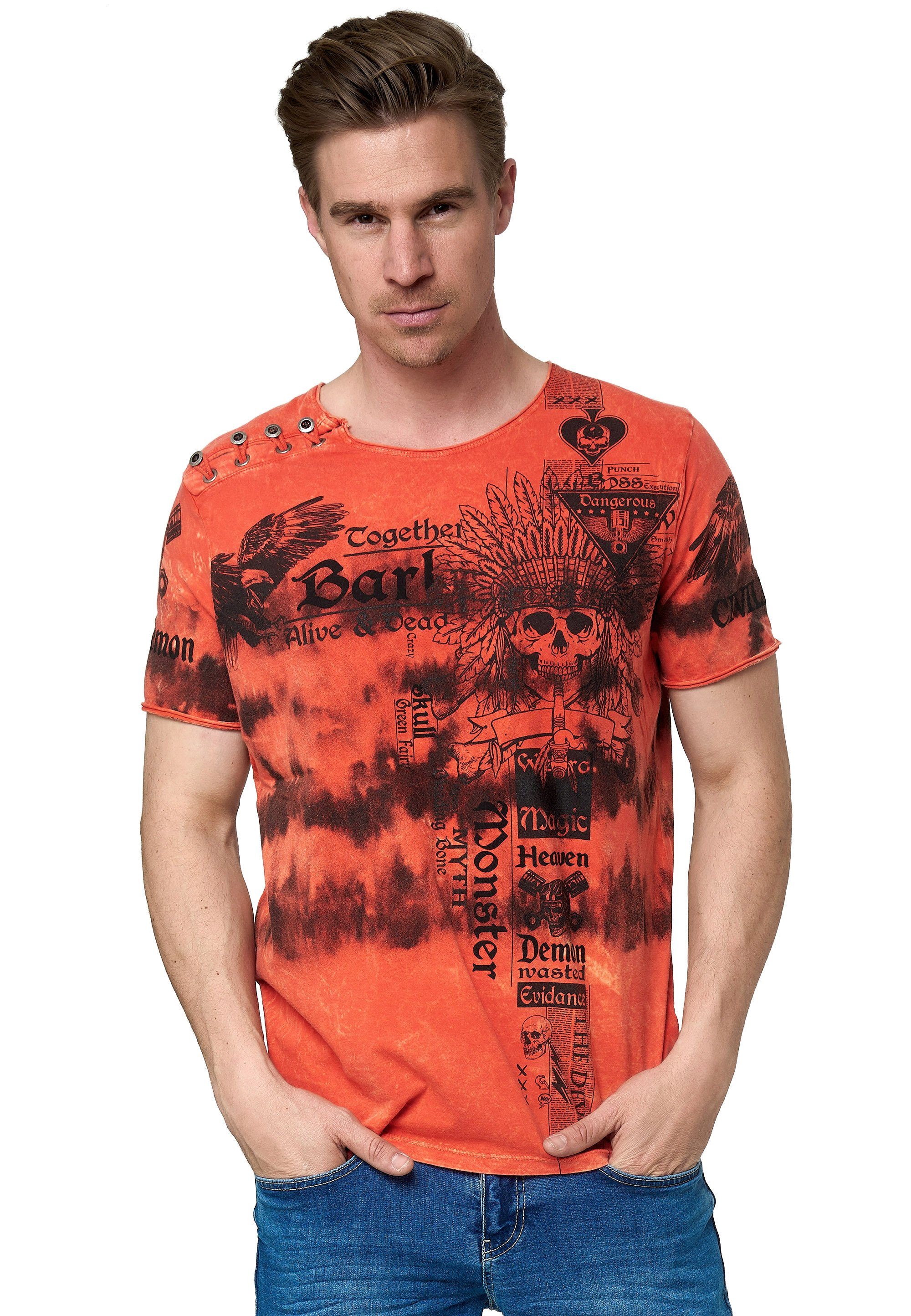 Rusty Neal T-Shirt in lässiger Batik-Optik orange
