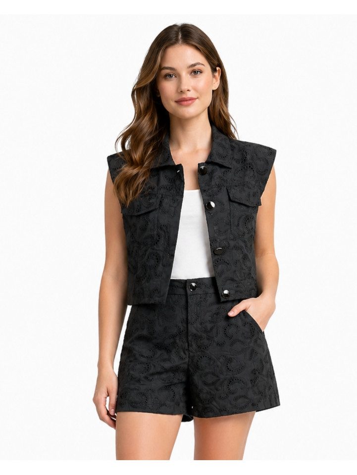 ITALY VIBES Kurzweste - Weste Damen - Häkelweste - ärmellose Jacke mit Stickerei - ONE SIZE passt hier Gr. XS - L