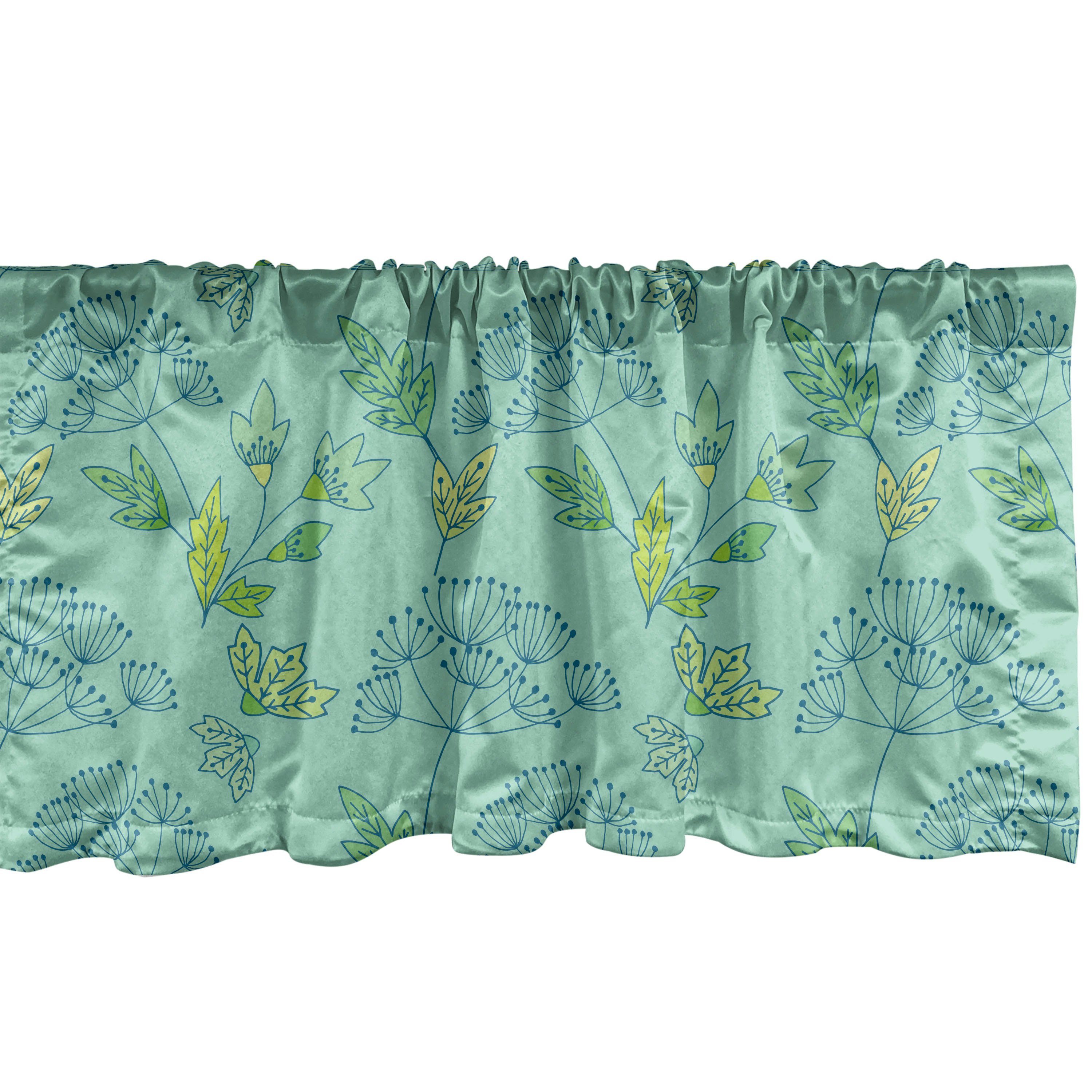 Scheibengardine Vorhang Volant für Küche Schlafzimmer Dekor mit Stangentasche, Abakuhaus, Microfaser, Garten Blühend Blumen Laub