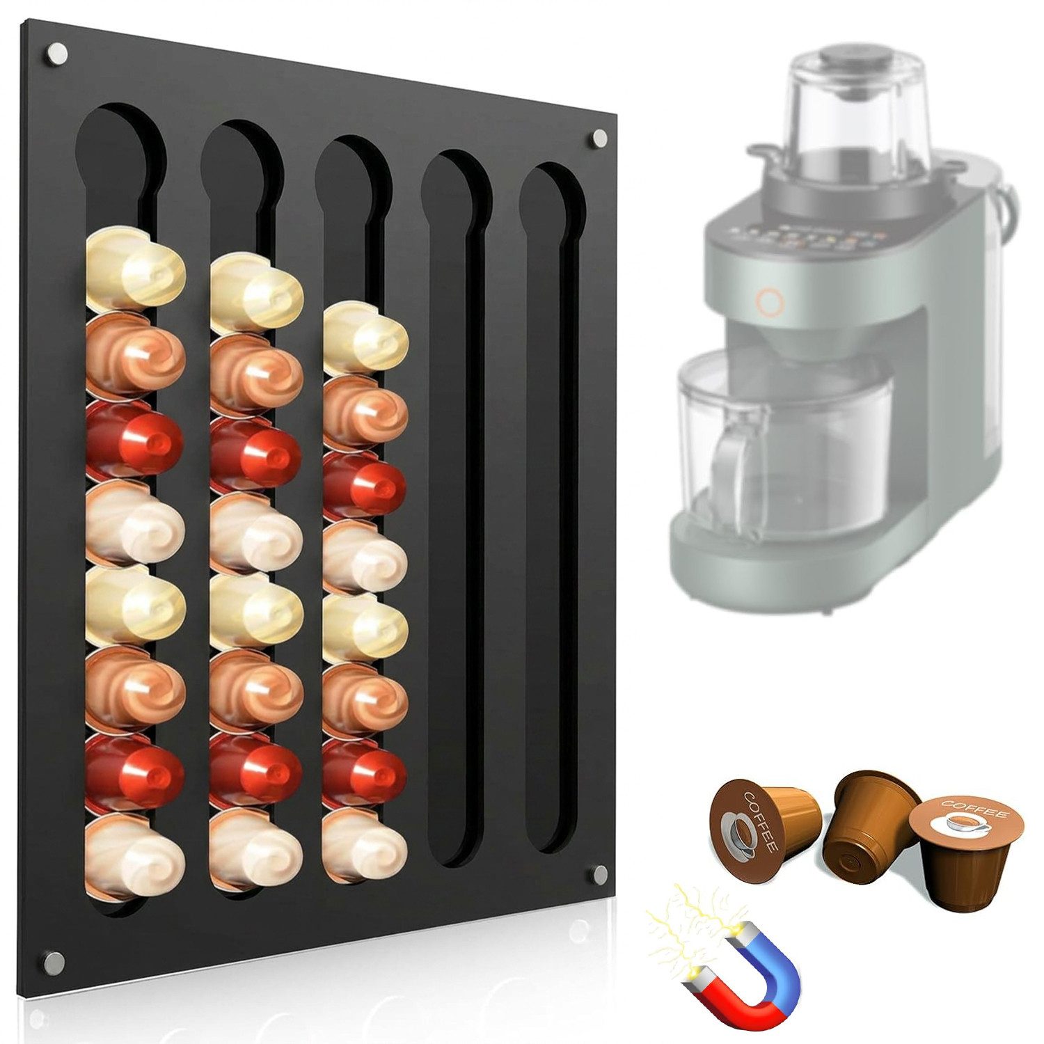 Refined Living Kapselspender Magnetisch Kapselhalter Wand für Nespresso Original (40er) Organizer, Kaffeekapseln Aufbewahrung für Kühlschrank Hängeschrank, Küchenschrank