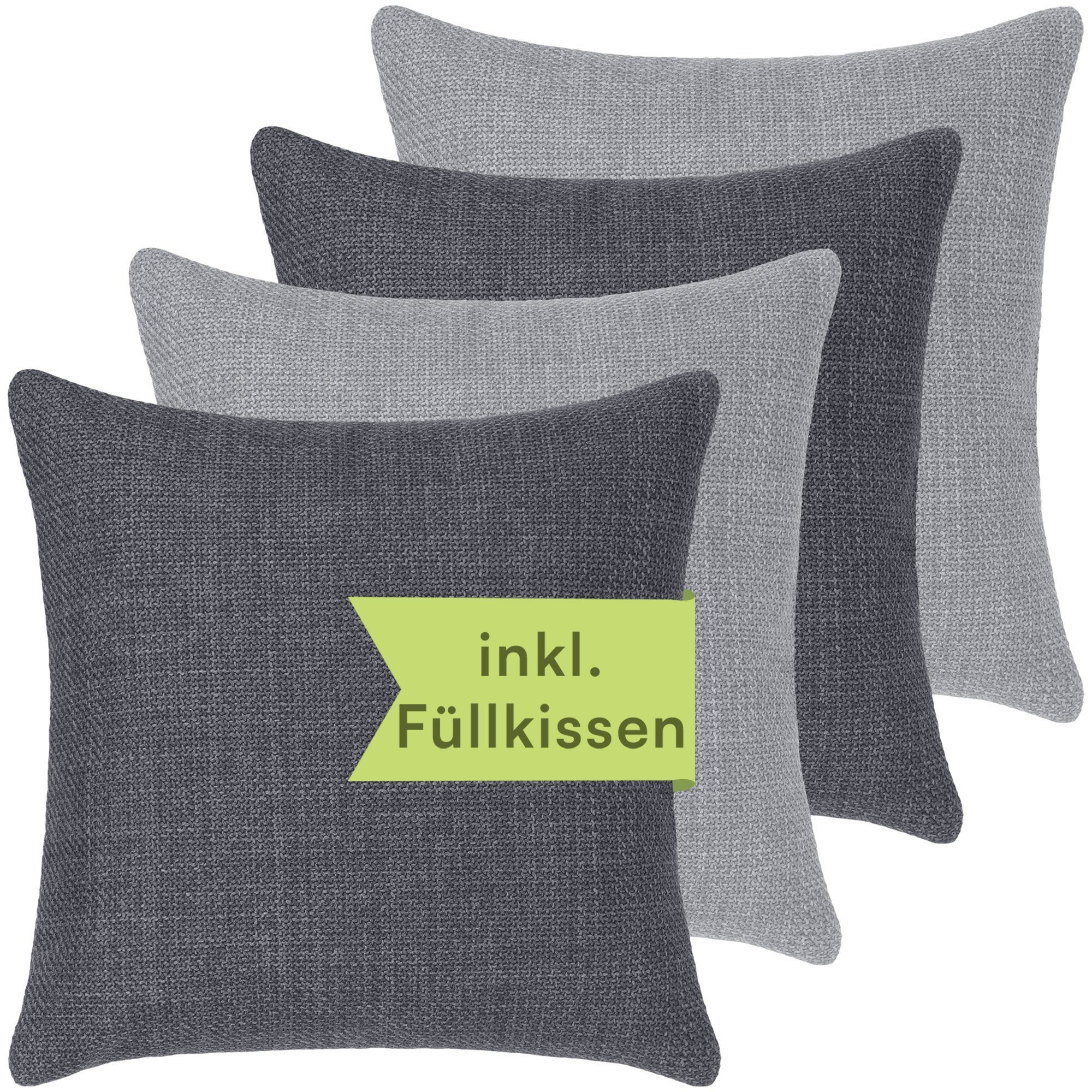 Dekokissen 4er Set 40x40cm inkl. Füllkissen, edler Struktur Polsterstoff