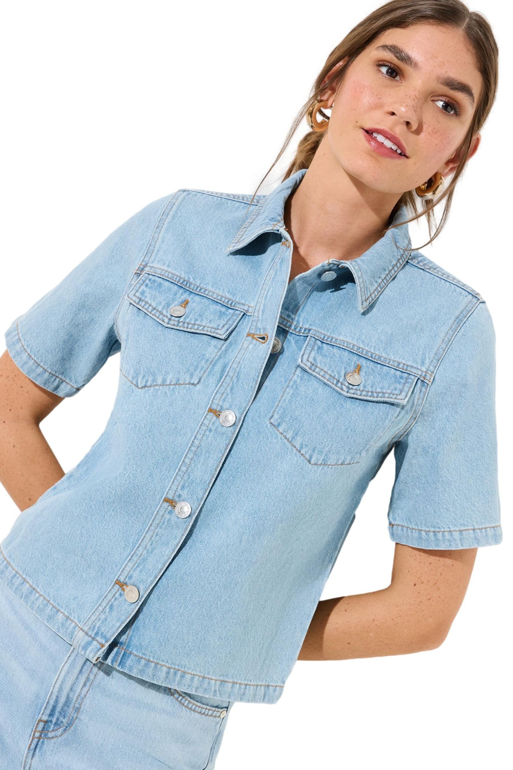 Friends Like These Jeansbluse Friends Like These verkürztes Denim-Button-up-Hemd (1-tlg)